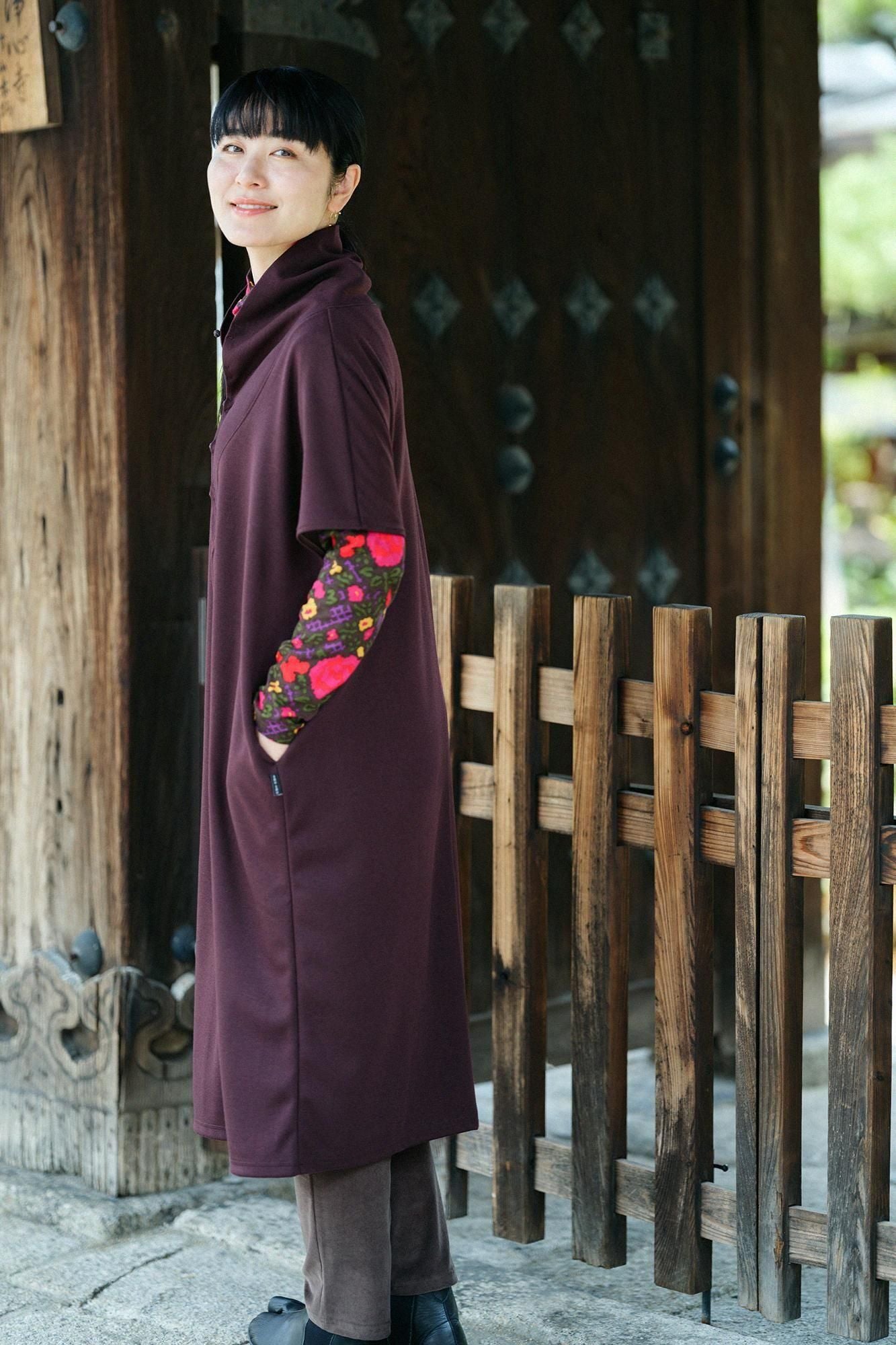 羊毛混紡 雙面編 太夫背心洋裝/深棕色