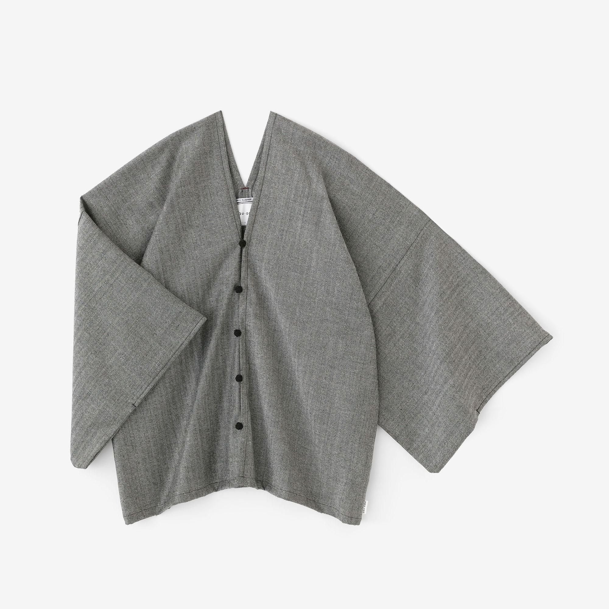 羊毛人造絲 人字形斜紋織 外披/深灰色