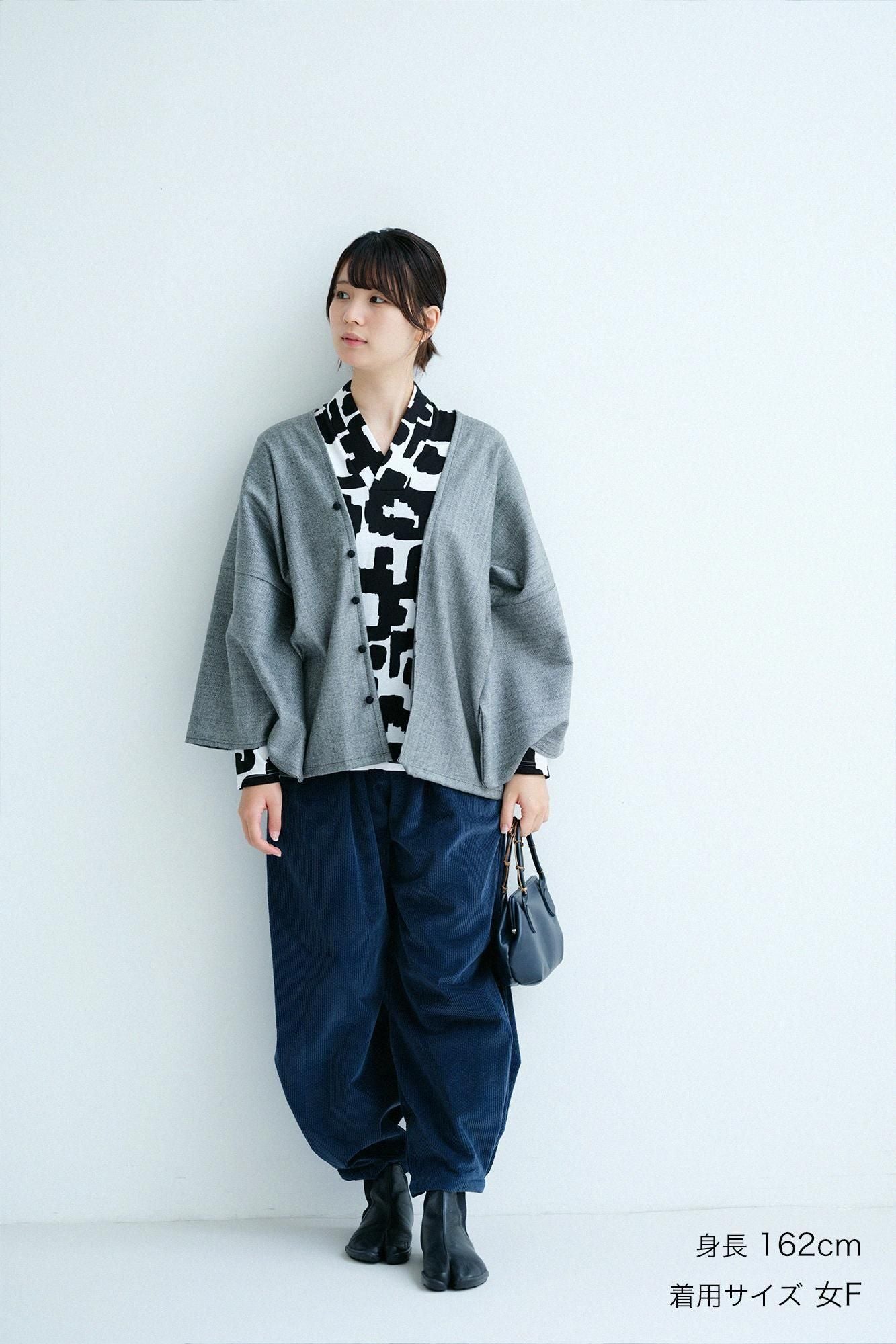 羊毛人造絲 人字形斜紋織 外披/深灰色