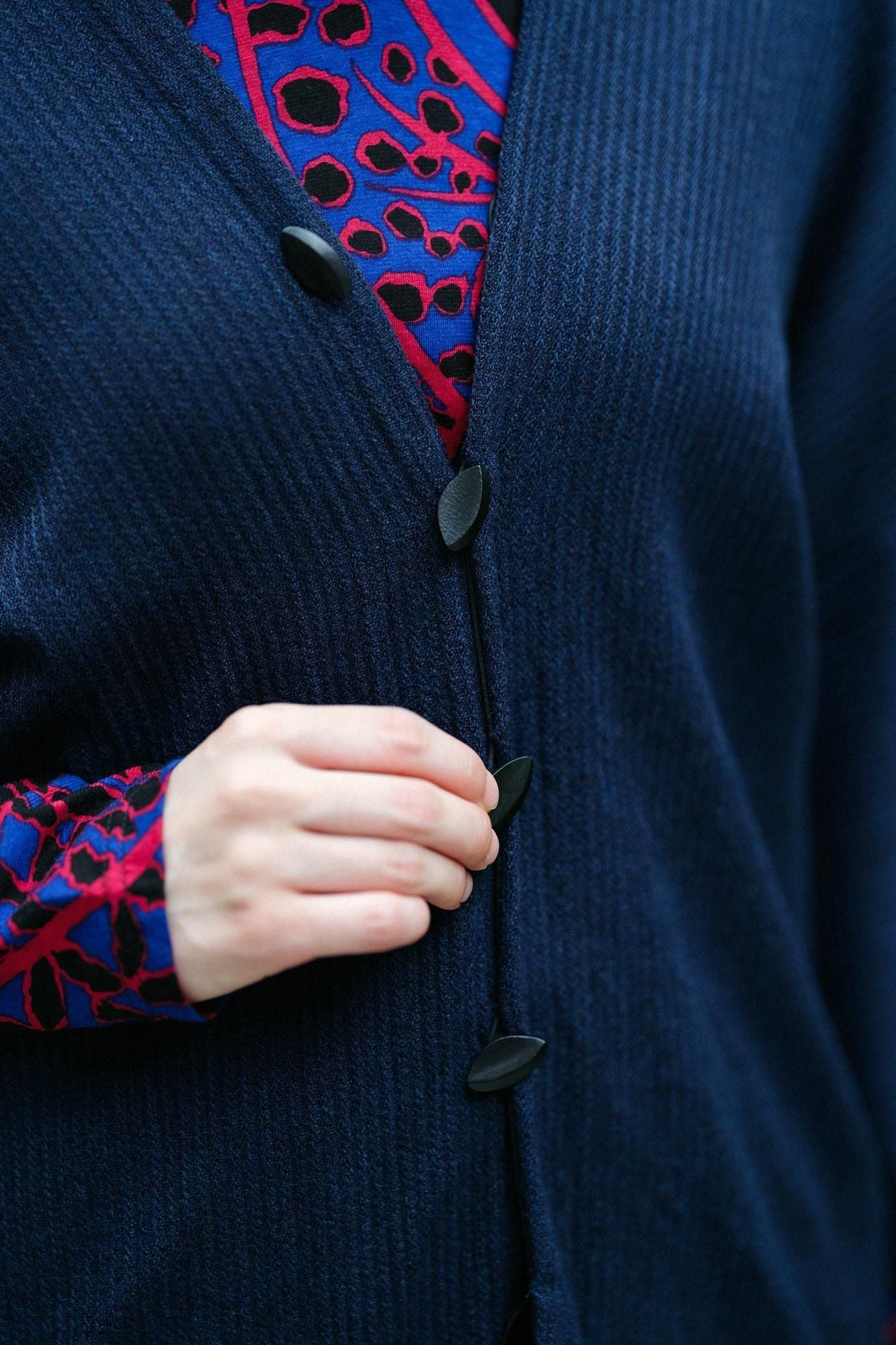 梳毛 外披/藍黑色