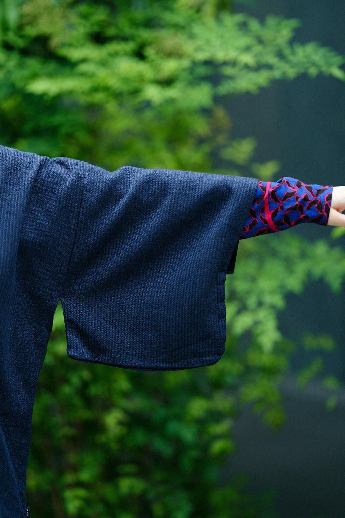 梳毛 外披/藍黑色