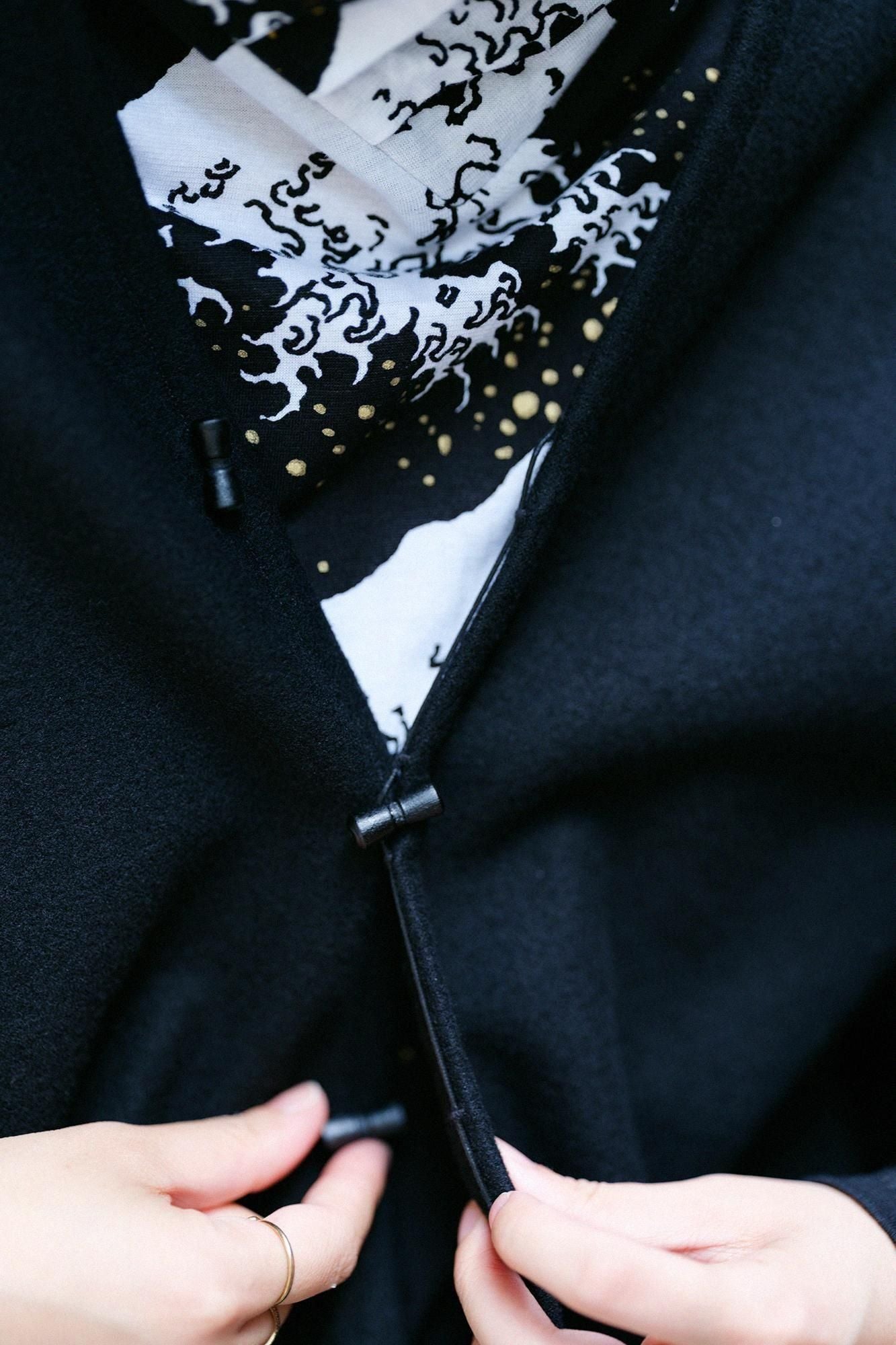 梳毛針織外披/黑色