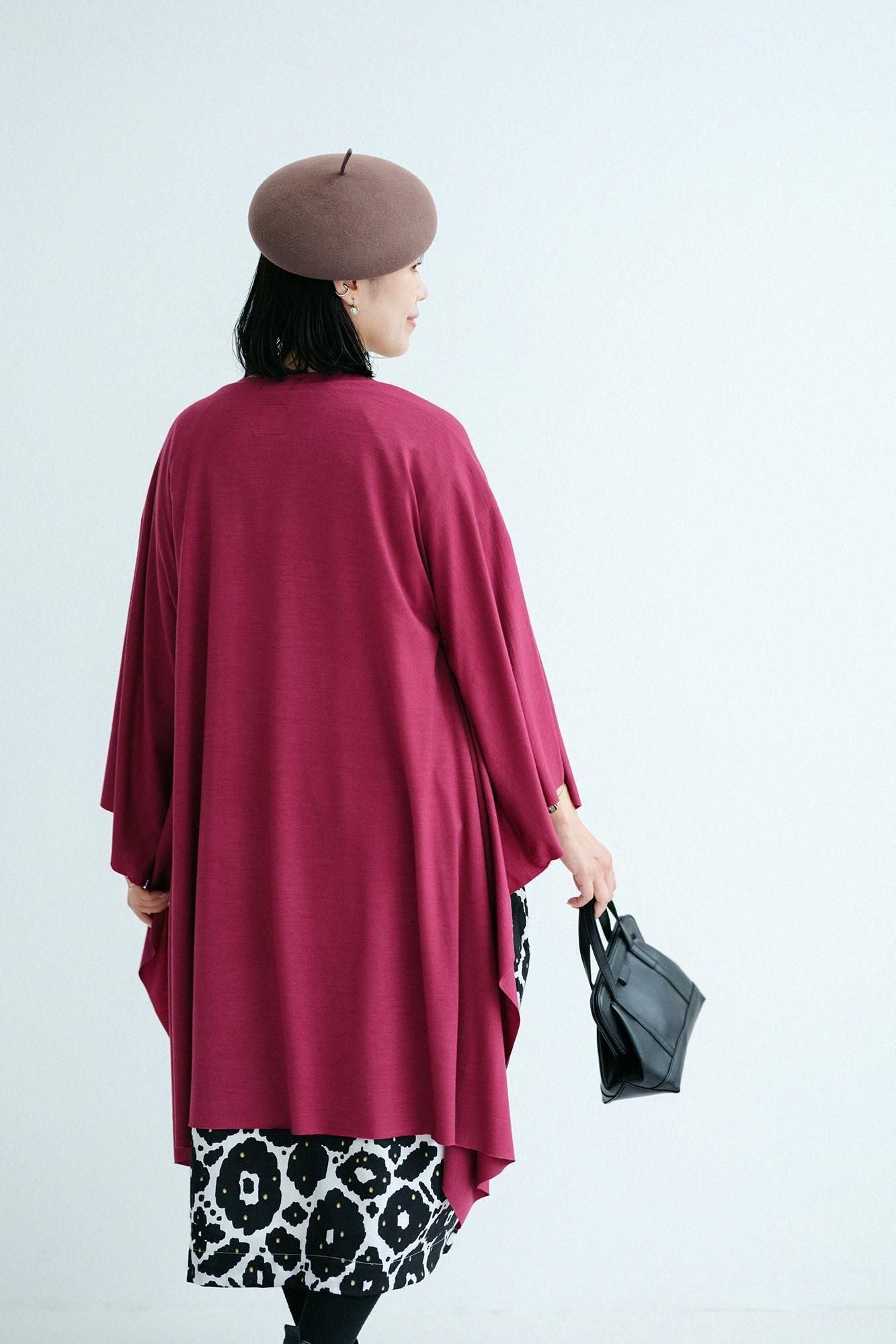 Washable Plain Stitch Wool Squirrel-like Cardigan / Deep Red