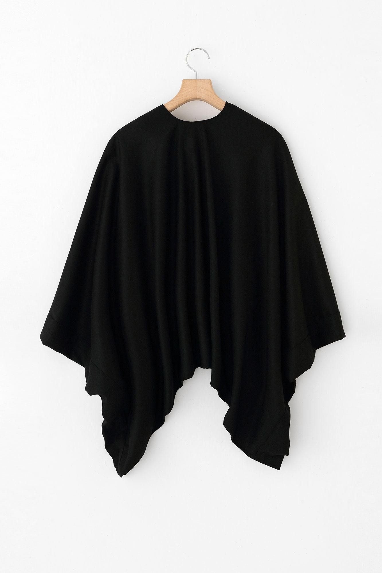 梳毛 人字形斜紋織 如月披風斗篷 短版/黑色