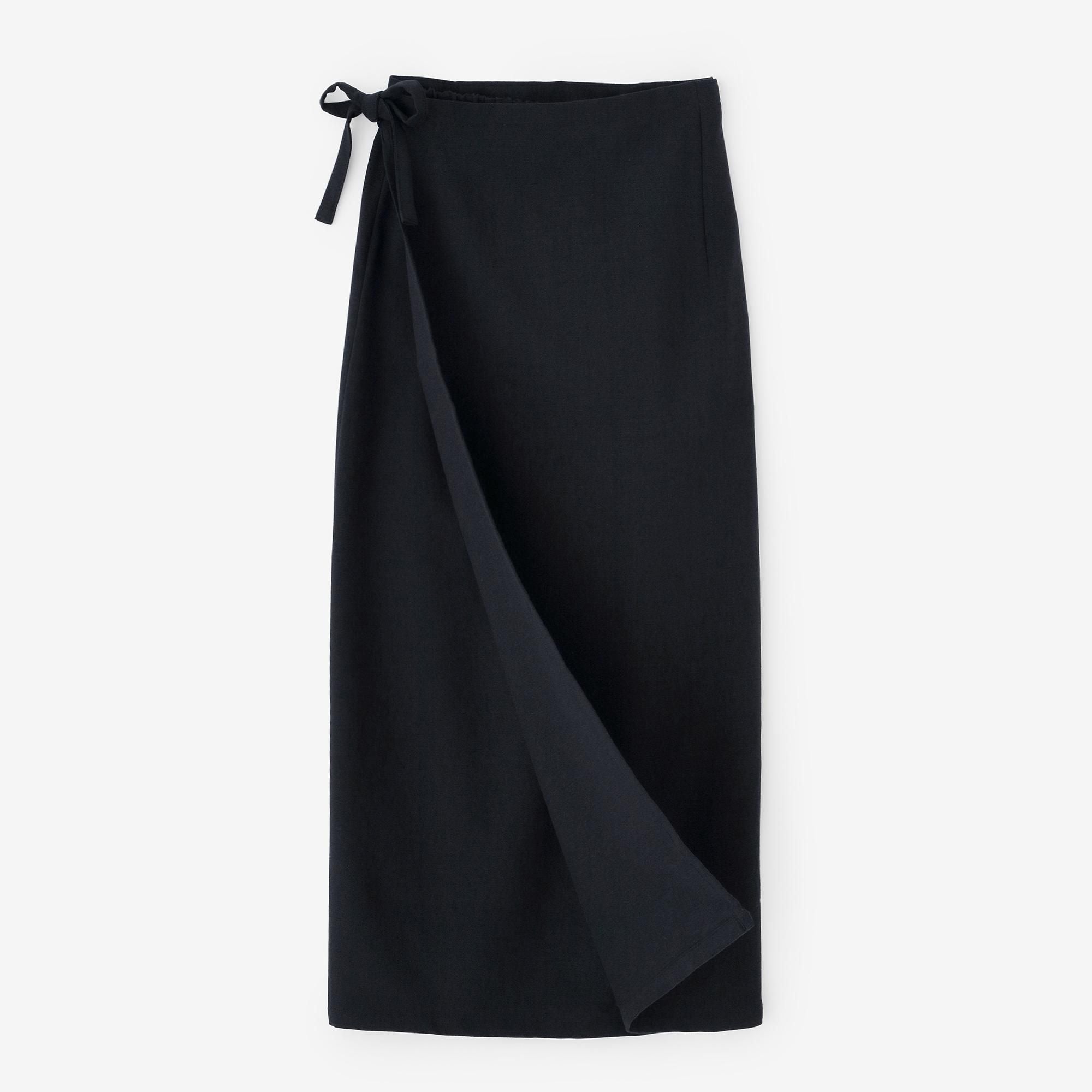 Cotton-rayon Blend Twill Weave Wrap Skirt / Dark Navy