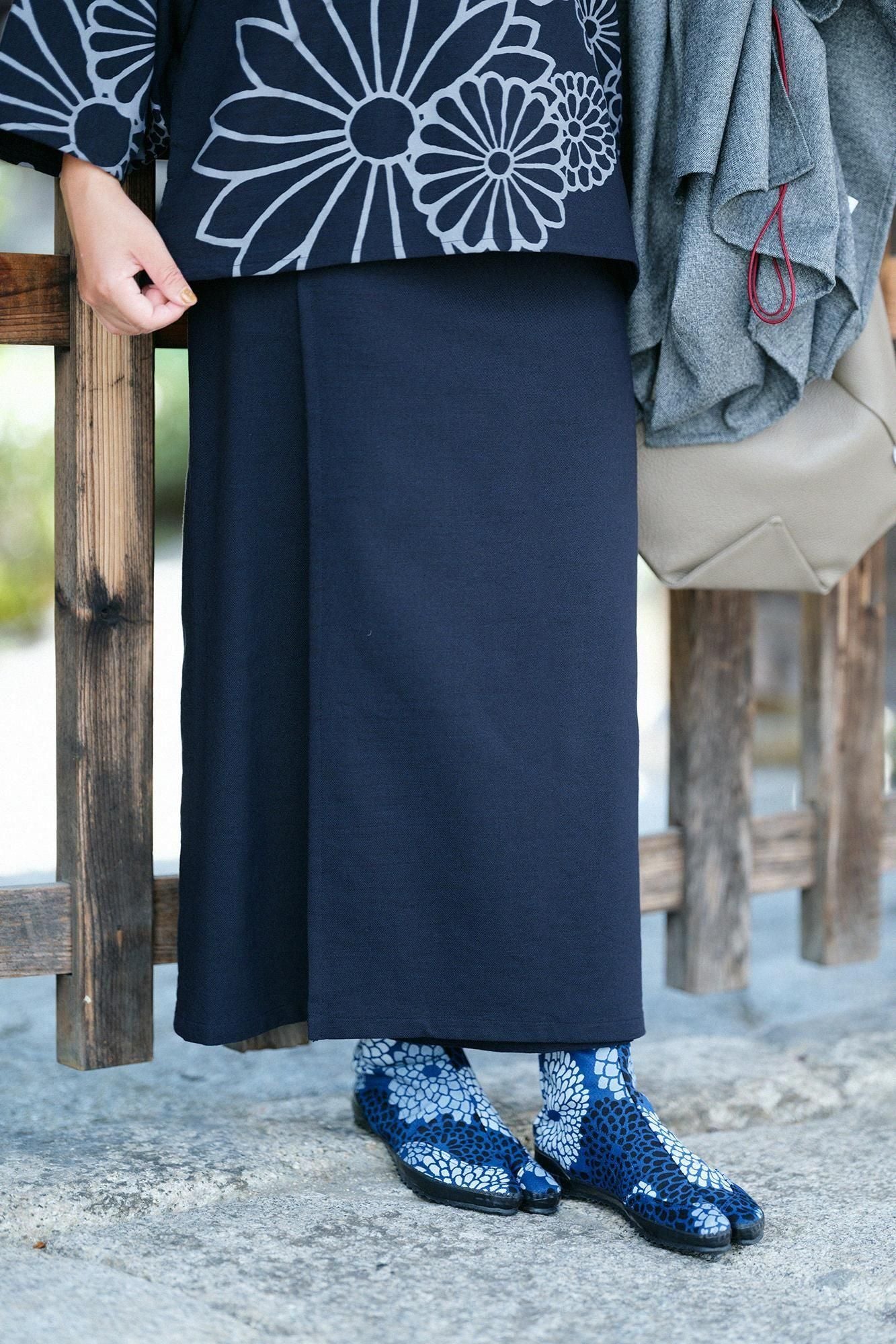 Cotton-rayon Blend Twill Weave Wrap Skirt / Dark Navy