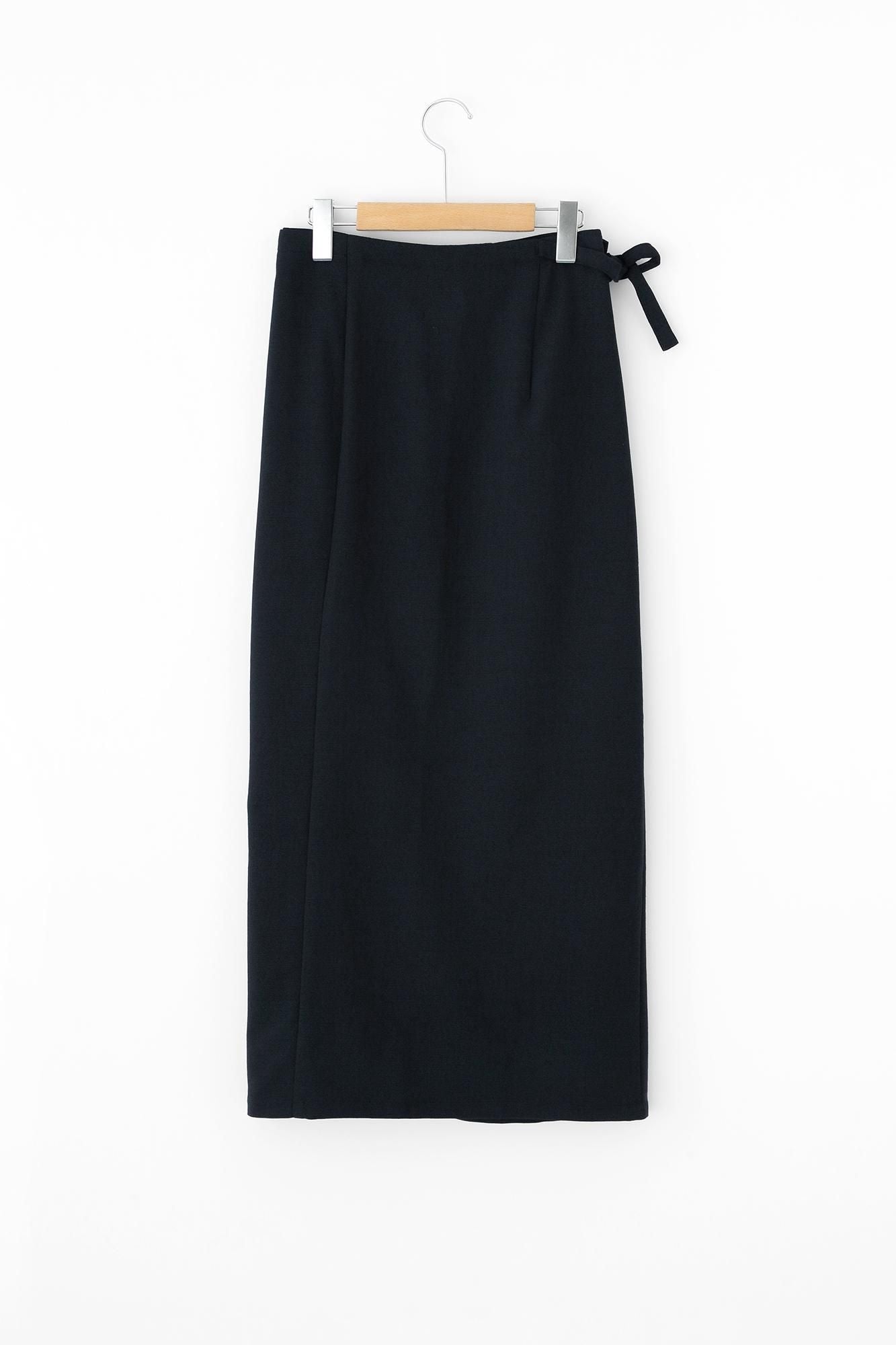 Cotton-rayon Blend Twill Weave Wrap Skirt / Dark Navy