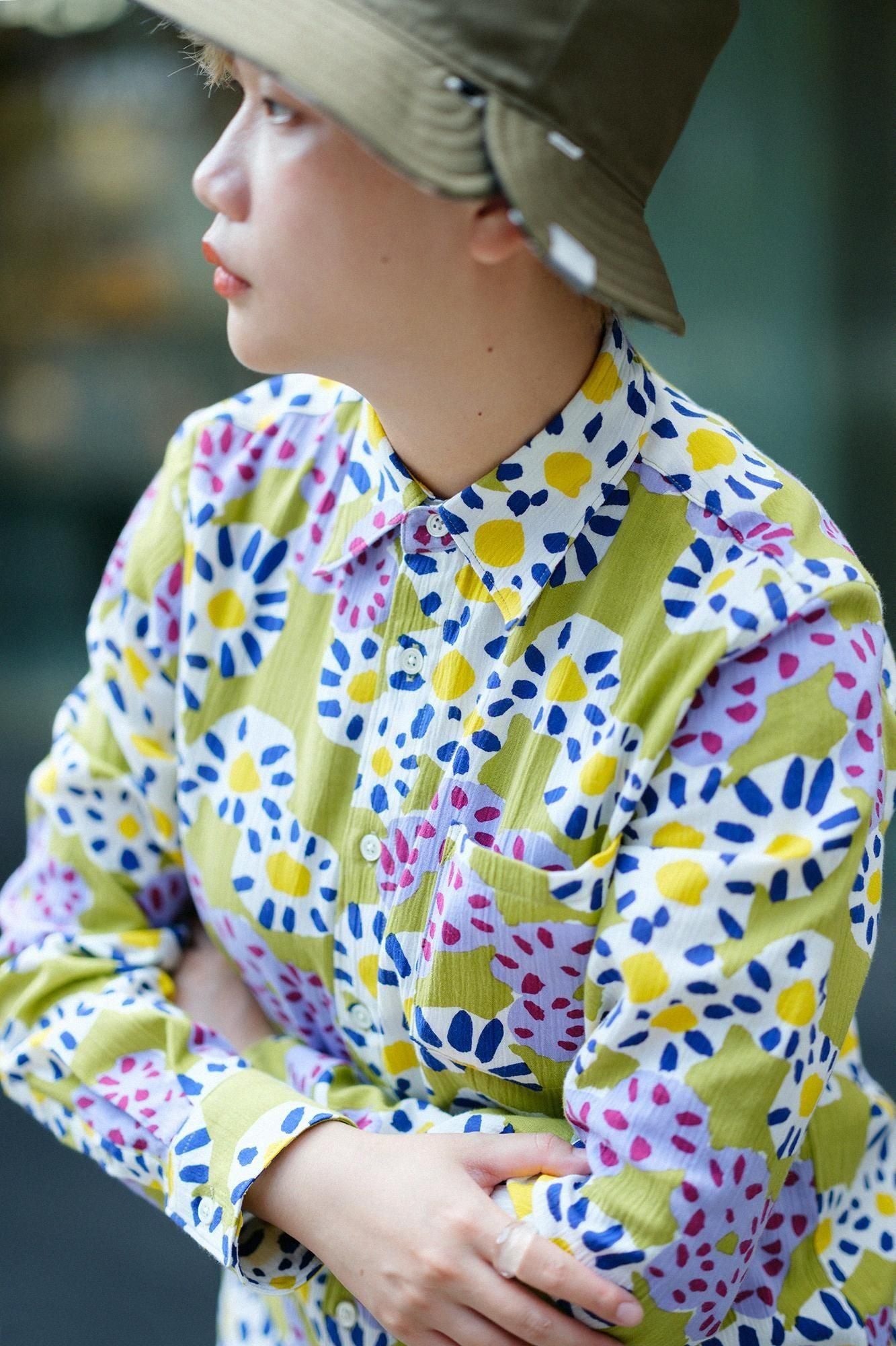 高島縮 20/20 シャツ/菊花開(きくのはなひらく)