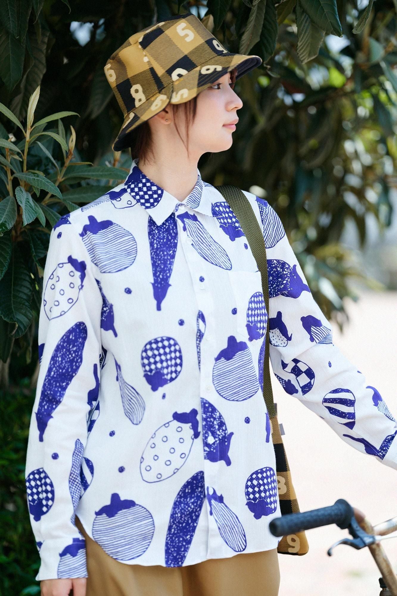 高島縮棉 20/20長袖襯衫/茄子