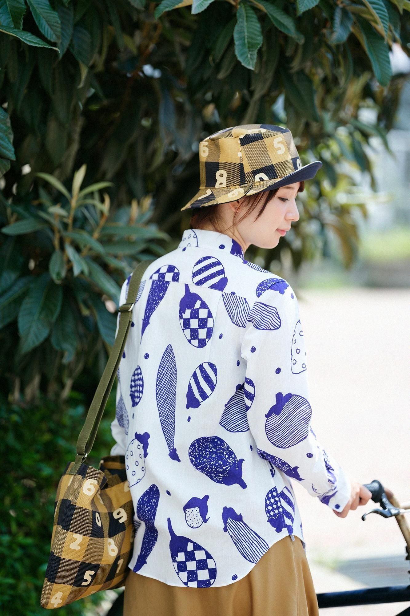 高島縮棉 20/20長袖襯衫/茄子