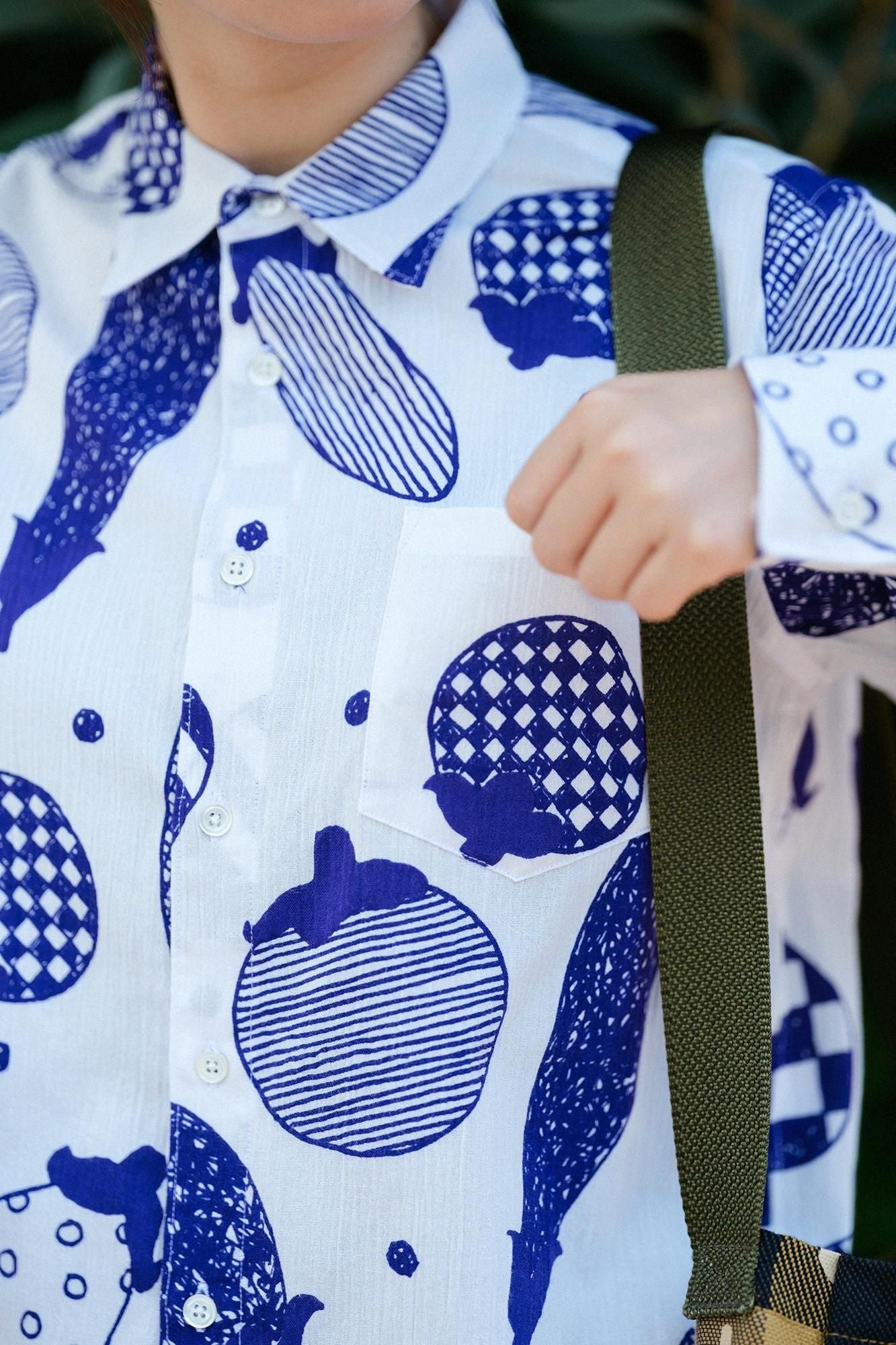 高島縮棉 20/20長袖襯衫/茄子