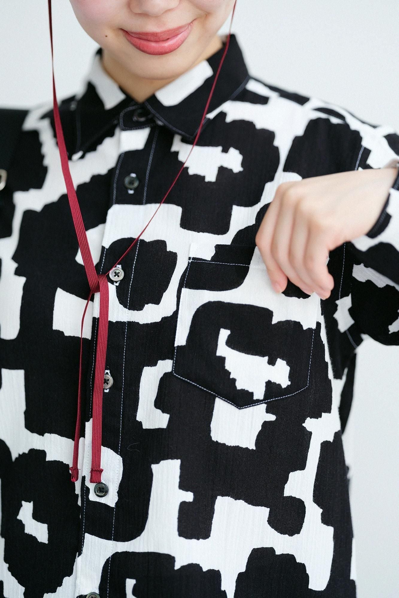 高島縮棉 20/20長袖襯衫/木蓮唐草