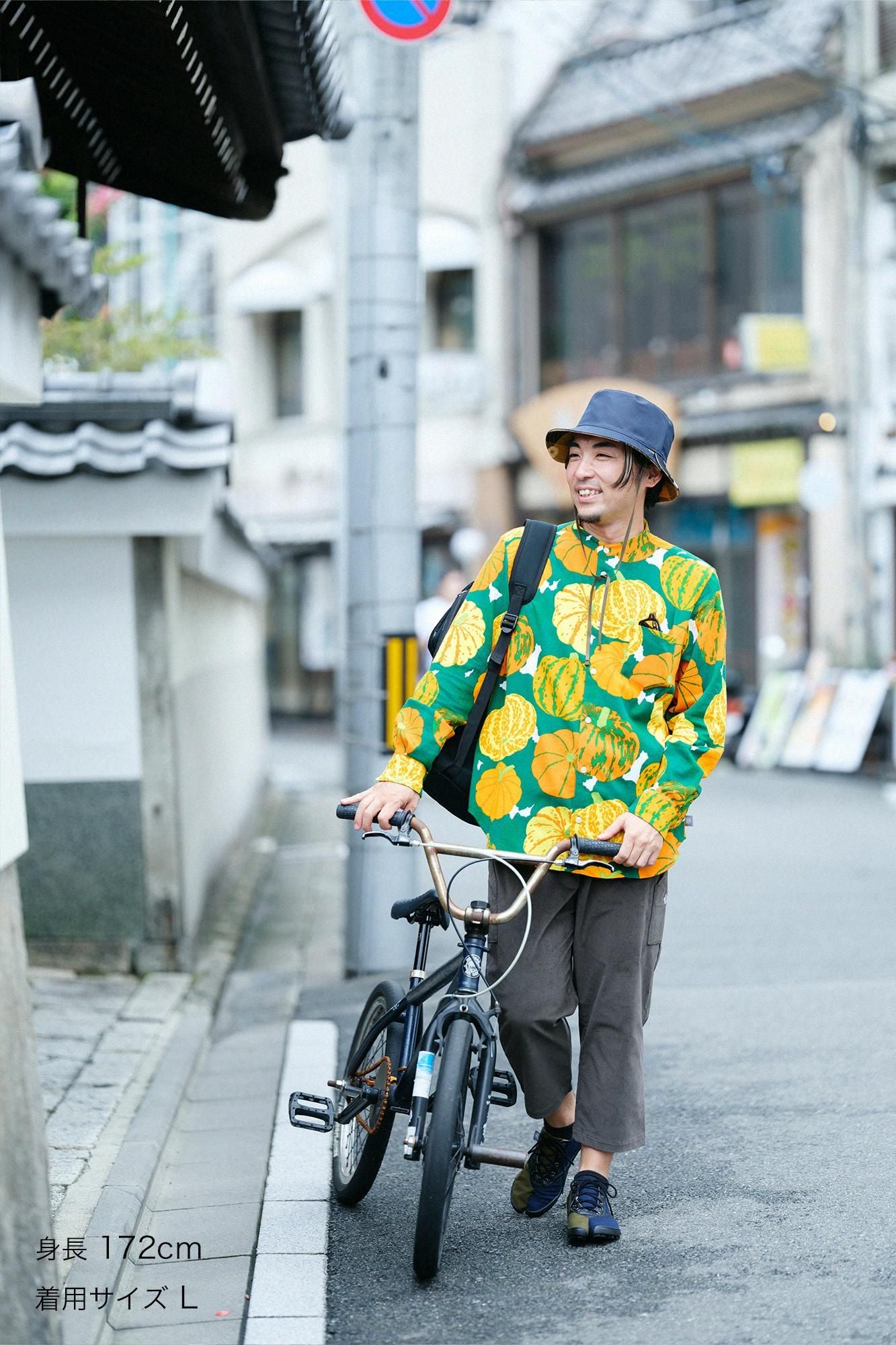 高島縮 20/20 スタンドカラーシャツ/かぼちゃ