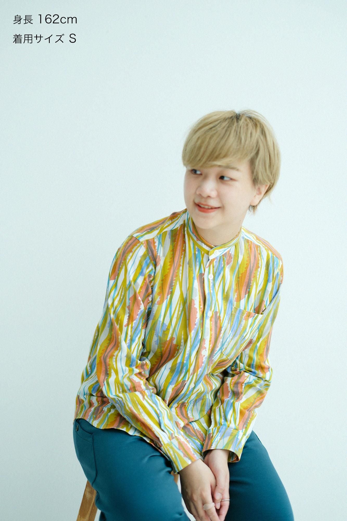 高島縮 20/20 スタンドカラーシャツ/なびく