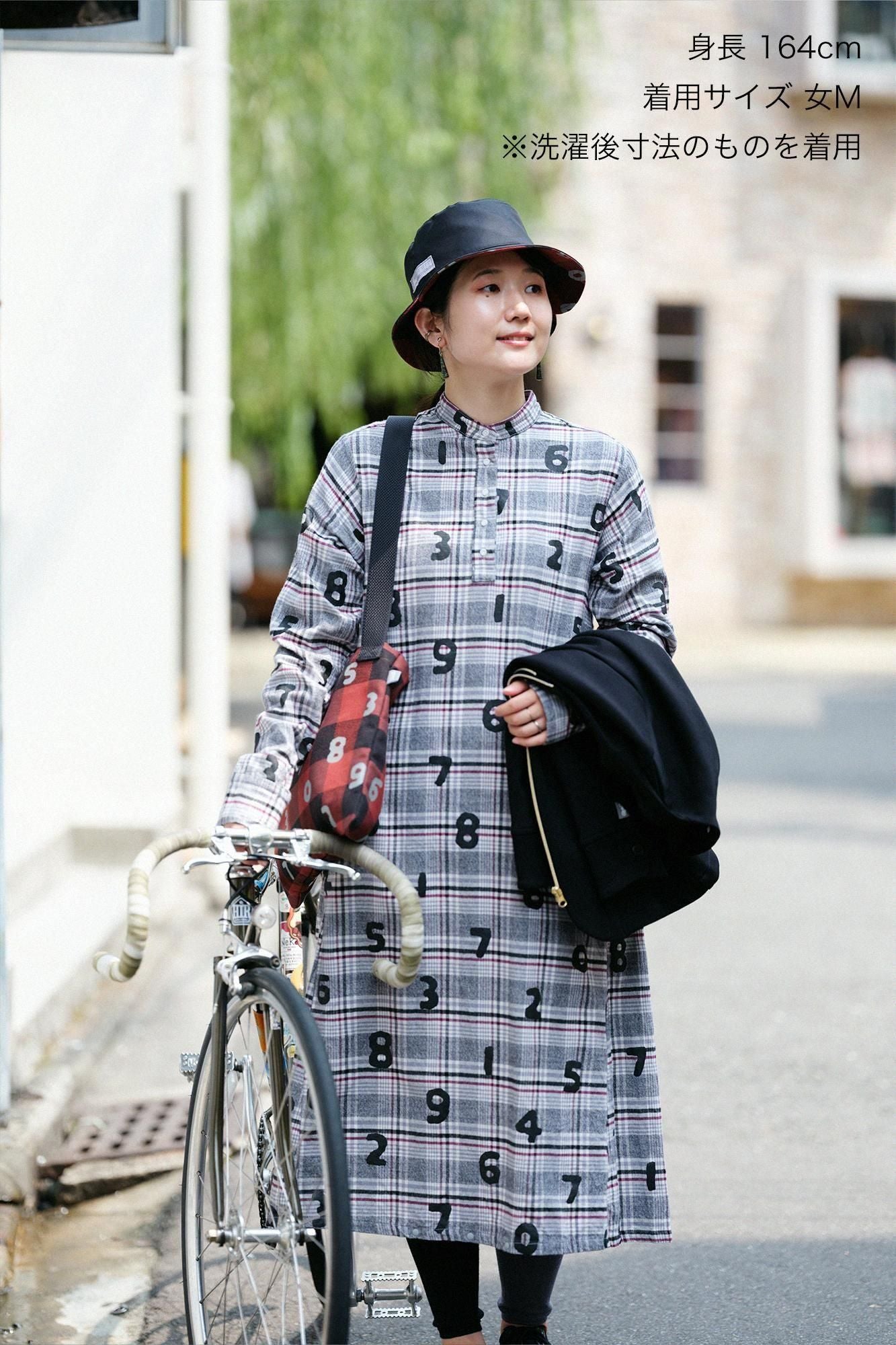 超长棉质格纹 H.N.BIKE 连衣裙/SO-SU-U 灰色