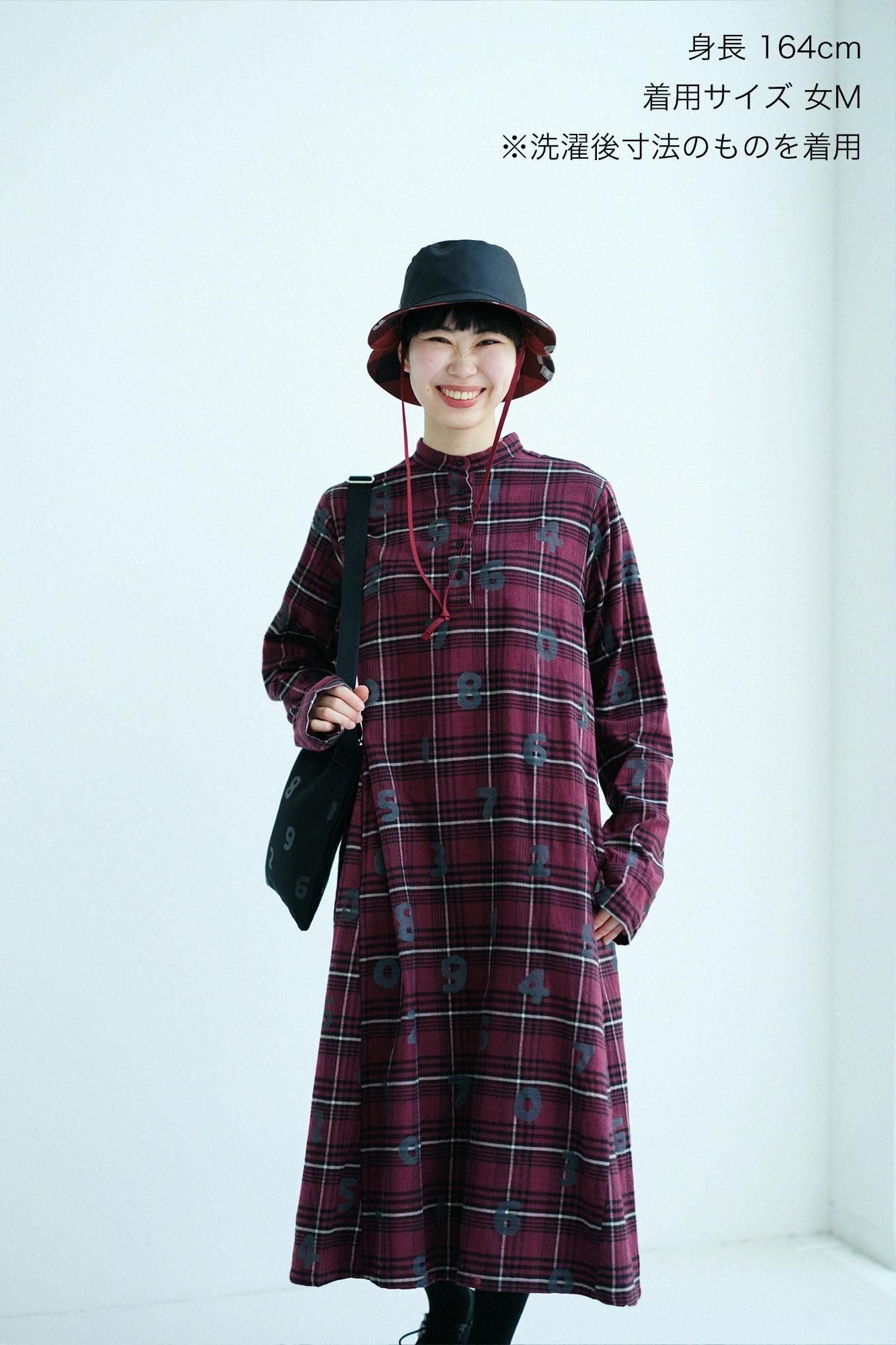 超長棉Glenn /法蘭絨格子H.N.BIKE連身裙SO-SU-U十數酒紅色