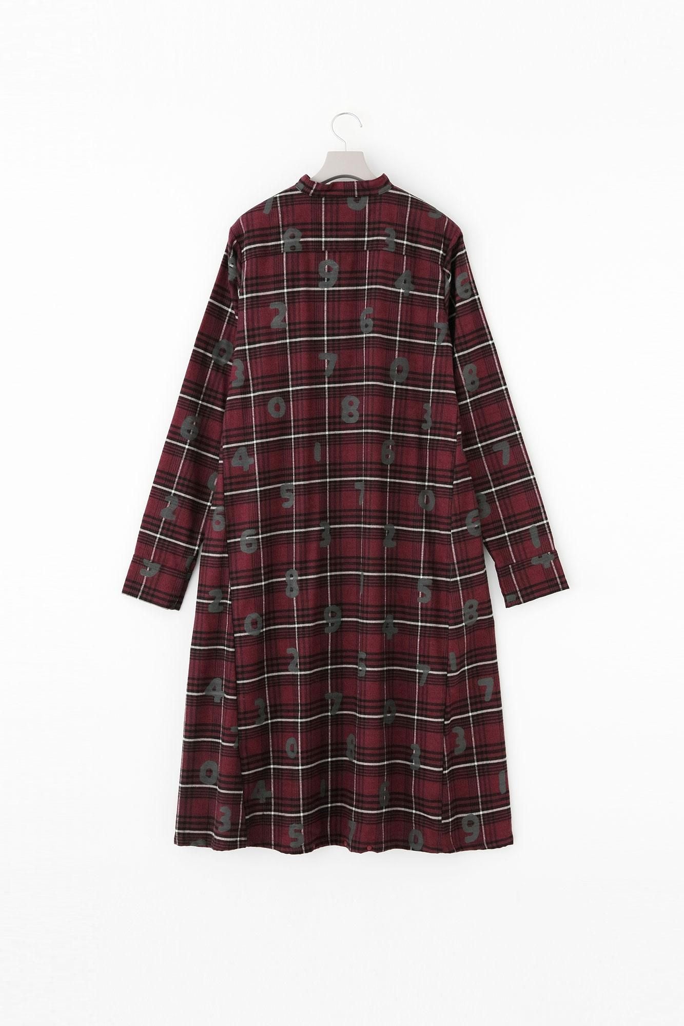 超長棉Glenn /法蘭絨格子H.N.BIKE連身裙SO-SU-U十數酒紅色