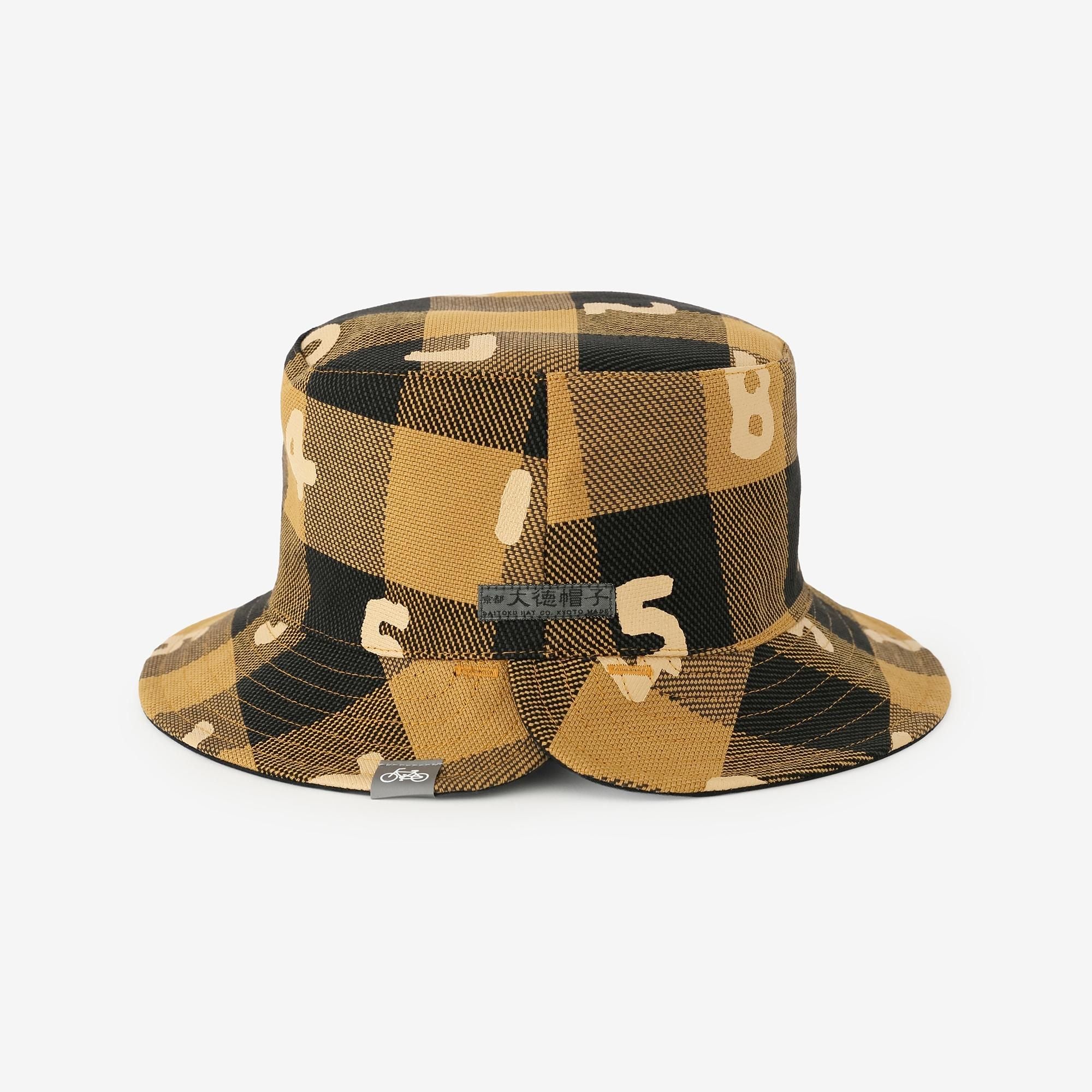 Chapeau de vélo réversible à carreaux en sergé épais/SO-SU-U moutarde