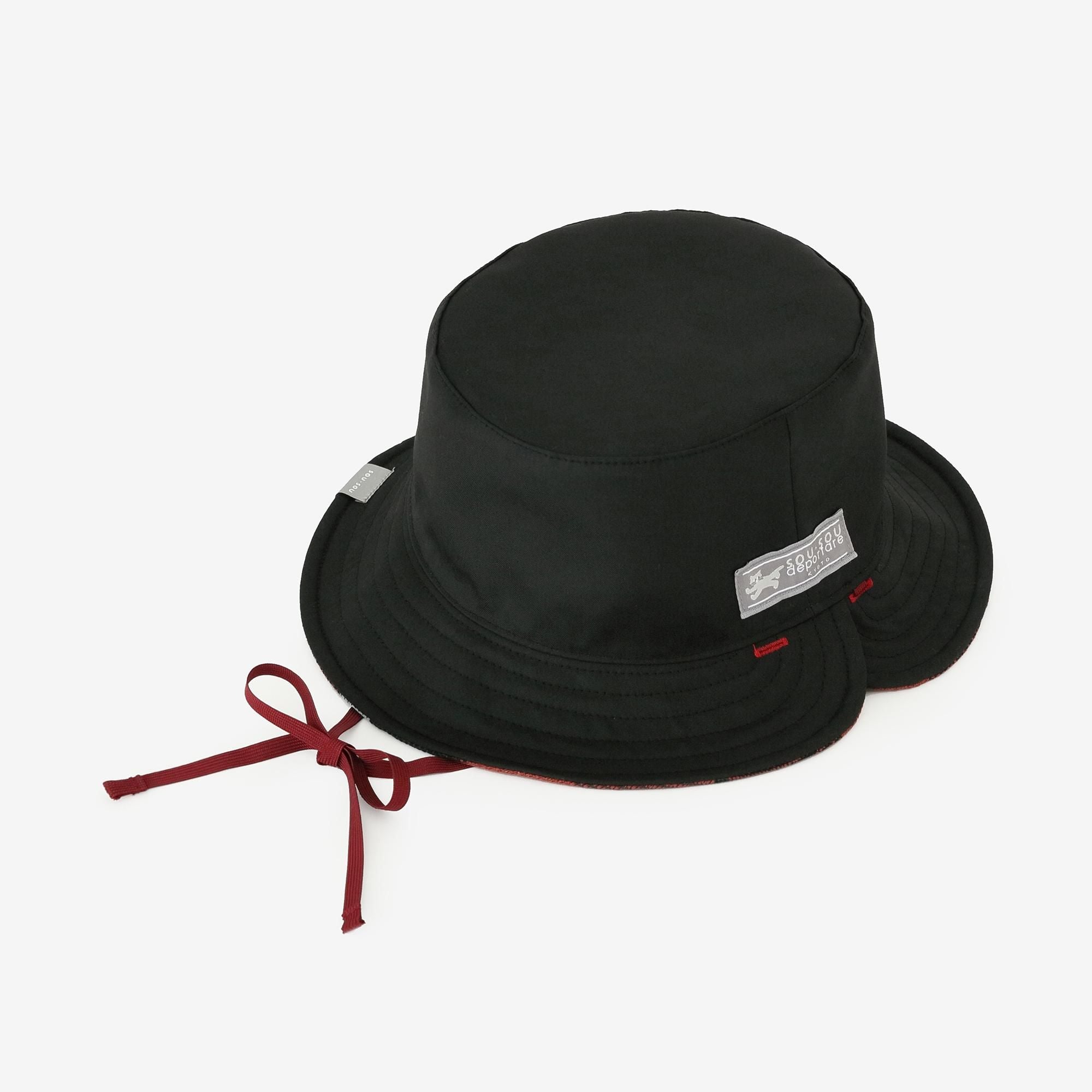 Chapeau de vélo réversible à carreaux en sergé épais/SO-SU-U rouge