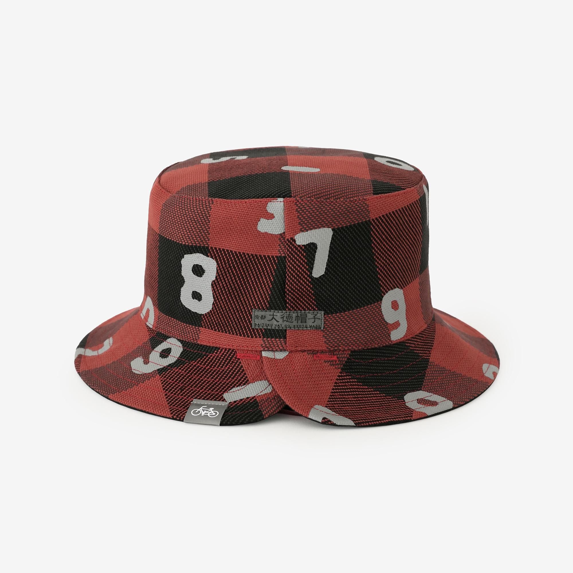 Chapeau de vélo réversible à carreaux en sergé épais/SO-SU-U rouge