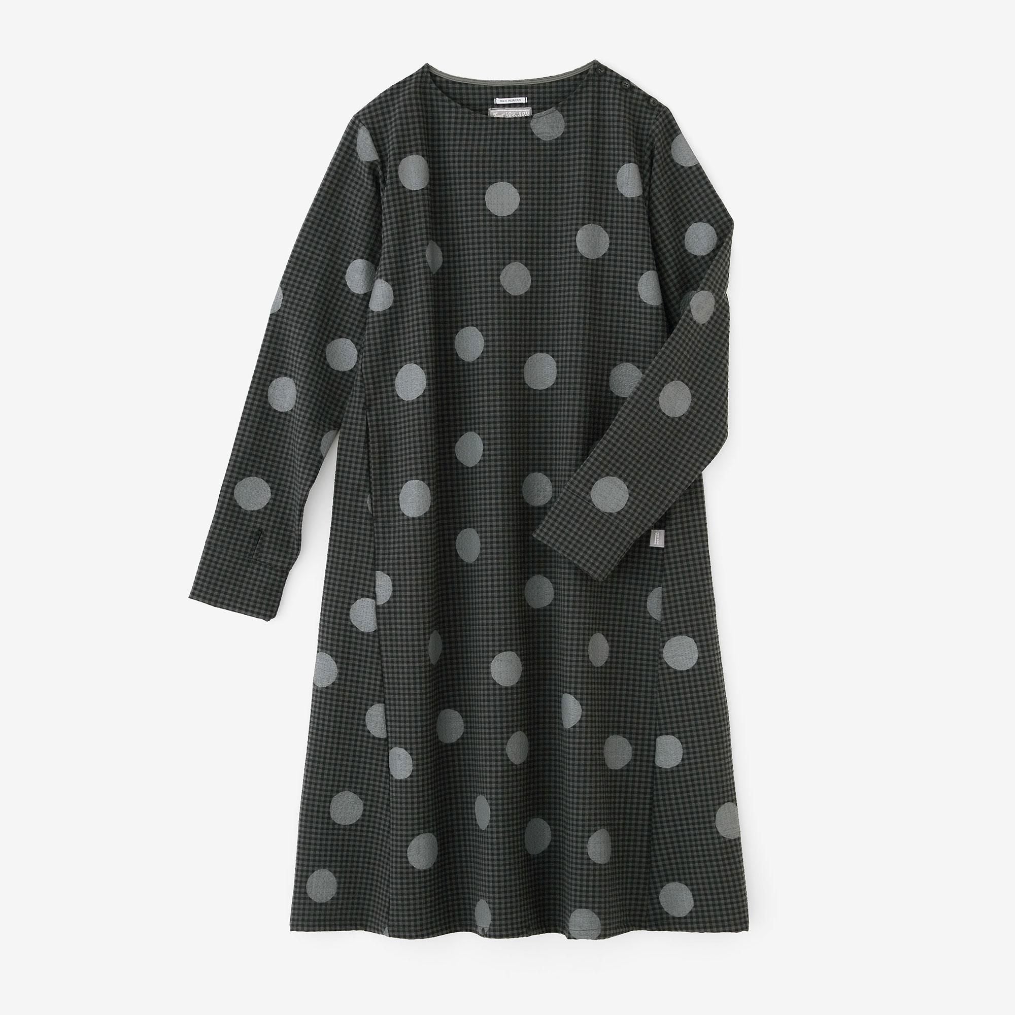 Wool Sucker BIKE One-piece Dress / Polka Dots Mara Gray Black Check