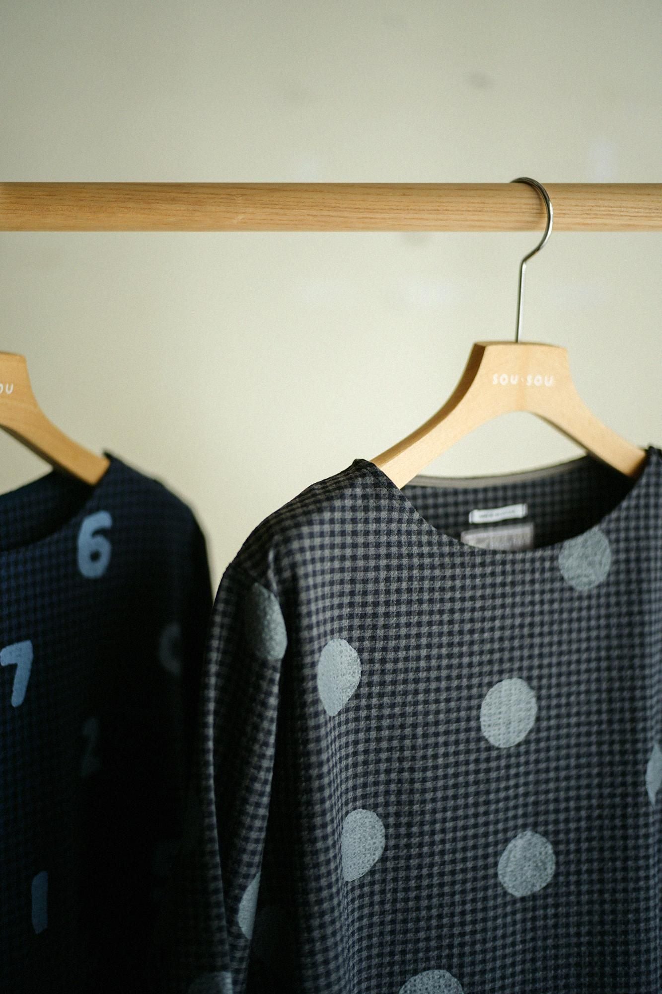 Wool Sucker BIKE One-piece Dress / Polka Dots Mara Gray Black Check