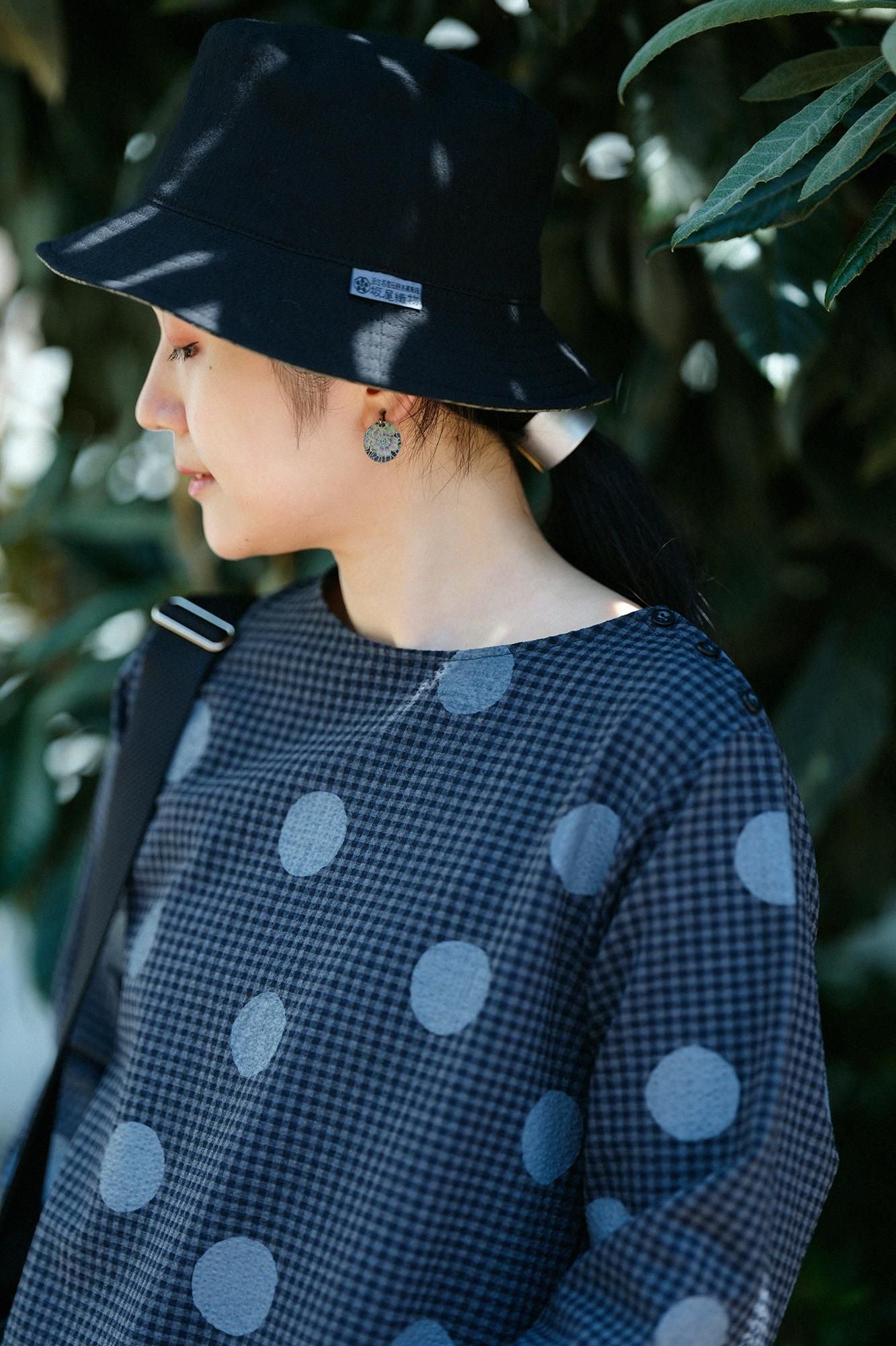 Wool Sucker BIKE One-piece Dress / Polka Dots Mara Gray Black Check