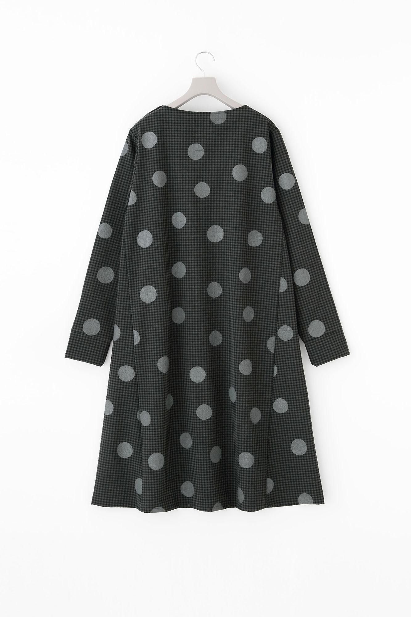 Wool Sucker BIKE One-piece Dress / Polka Dots Mara Gray Black Check