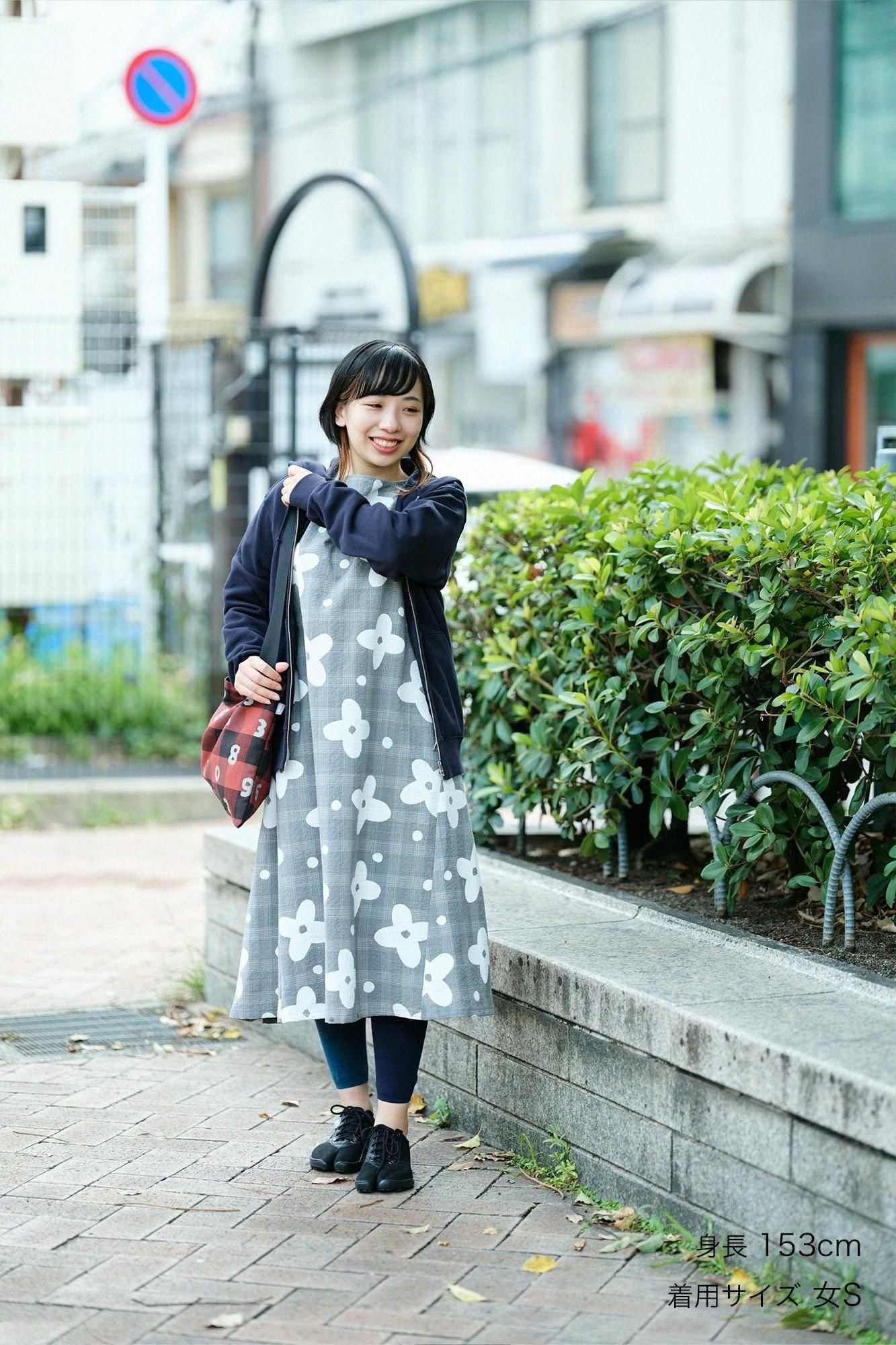 羊毛泡泡布 BIKE 連身裙/山花風 銀灰色格紋