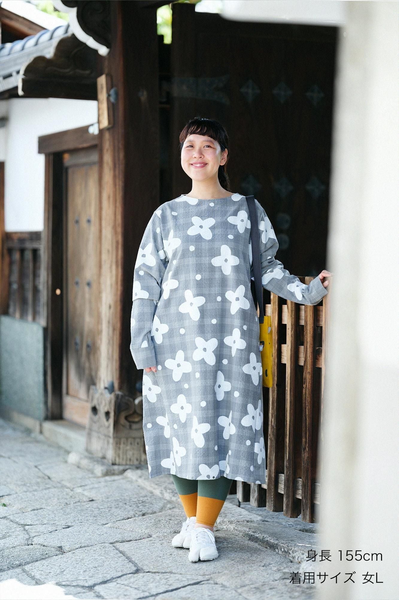 羊毛泡泡布 BIKE 連身裙/山花風 銀灰色格紋