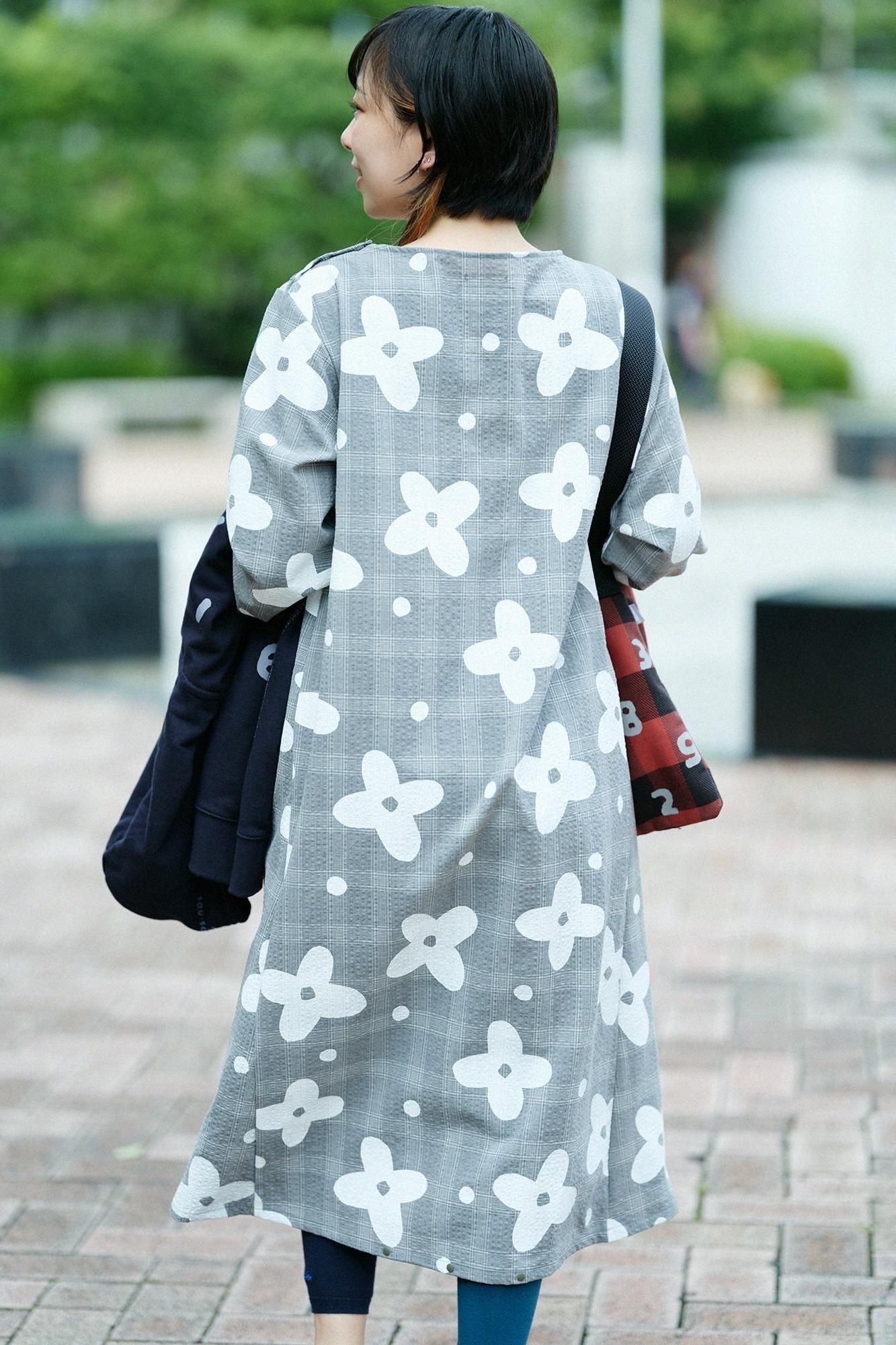 羊毛泡泡布 BIKE 連身裙/山花風 銀灰色格紋