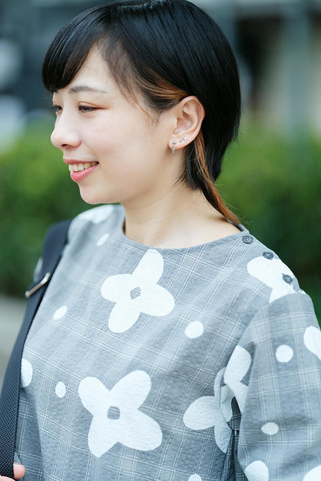 羊毛泡泡布 BIKE 連身裙/山花風 銀灰色格紋