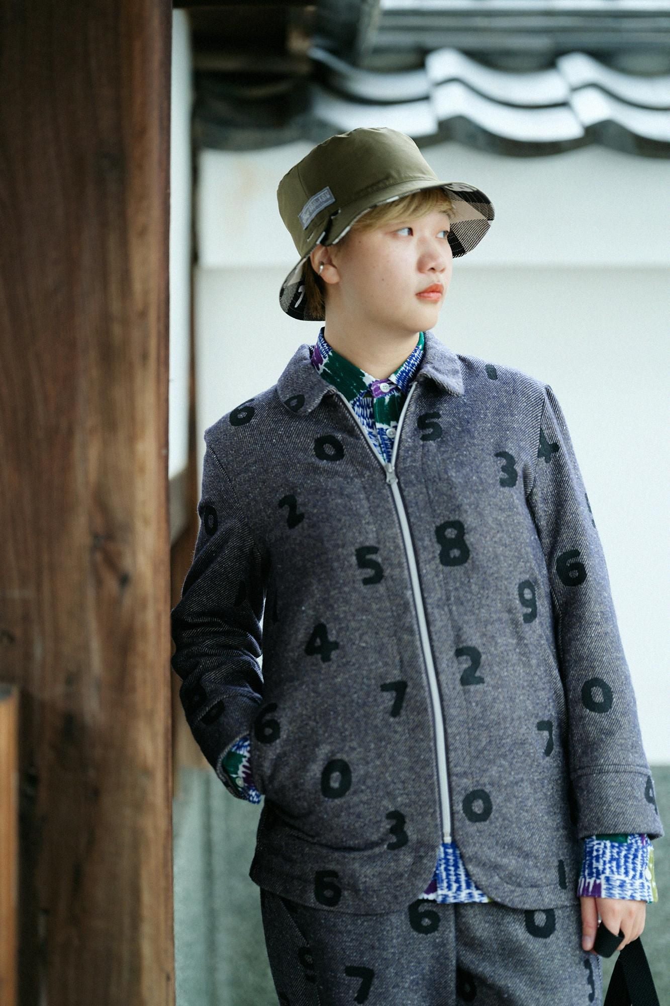 棉斜紋織有領ZIP UP外套/SO-SU-U十數 混藍色