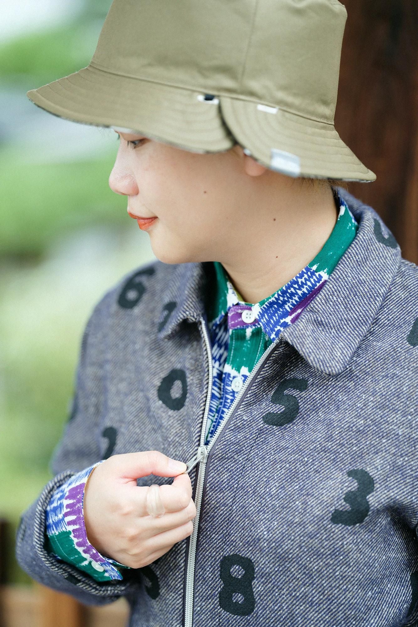 棉斜紋織有領ZIP UP外套/SO-SU-U十數 混藍色