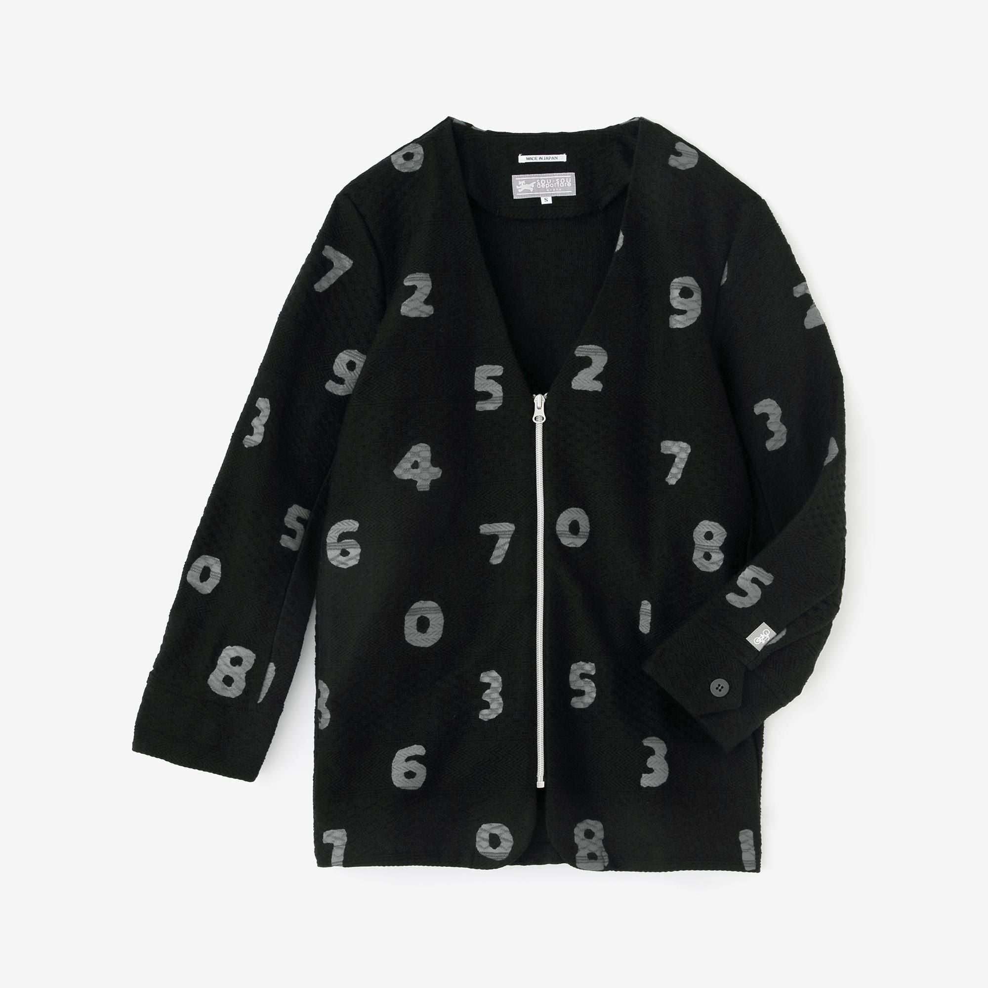 Jacquard Knit Collarless V-neck BIKE Jacket / SO-SU-U Black