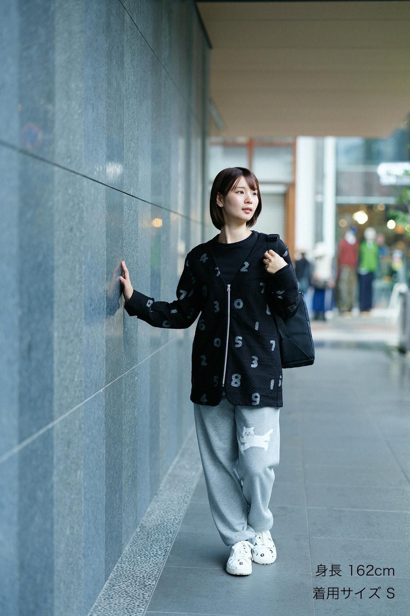 Jacquard Knit Collarless V-neck BIKE Jacket / SO-SU-U Black