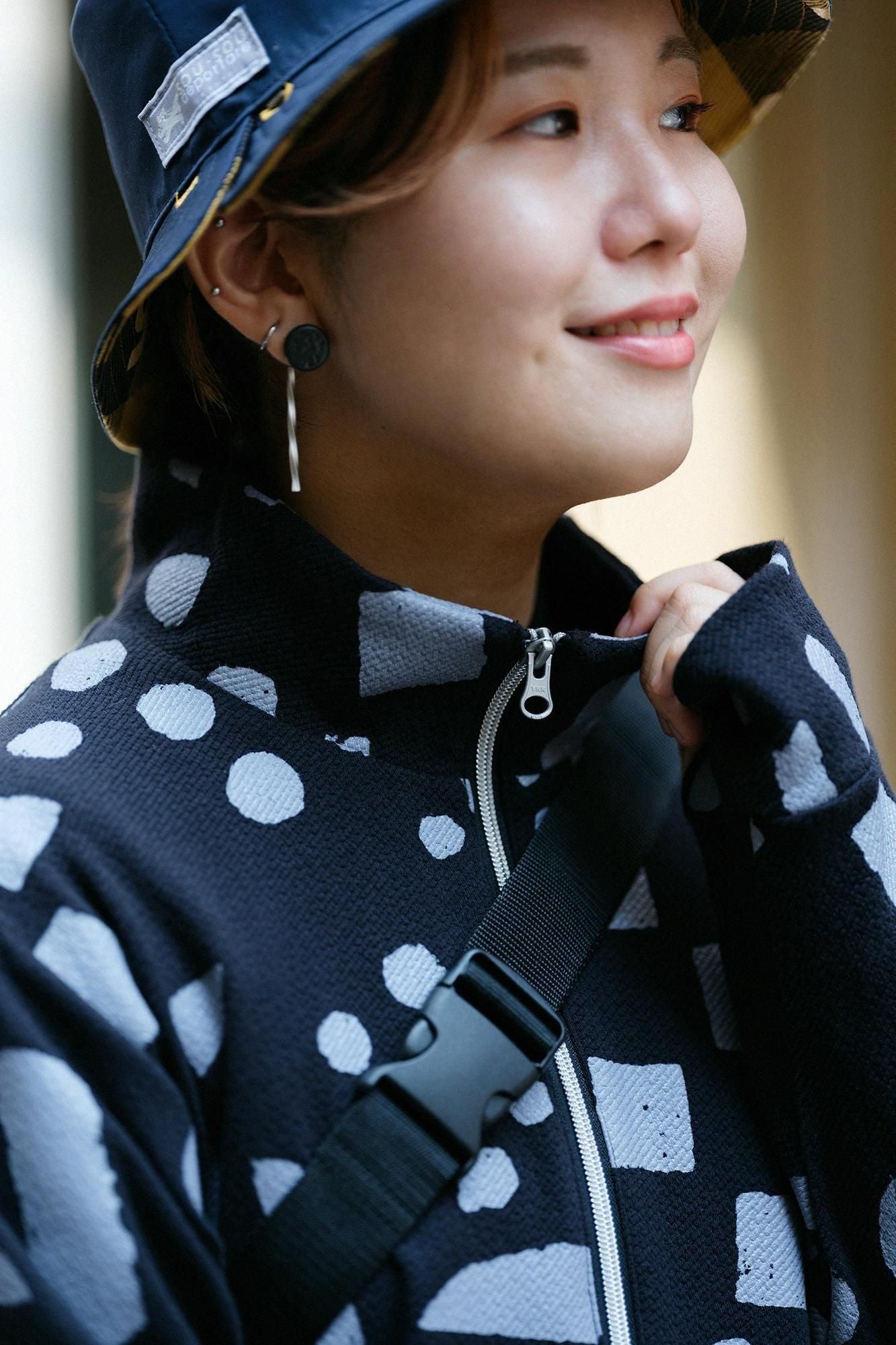 Puckered Jacquard H.W.S ZIP UP Blouson / Spring Buds Sunny Black