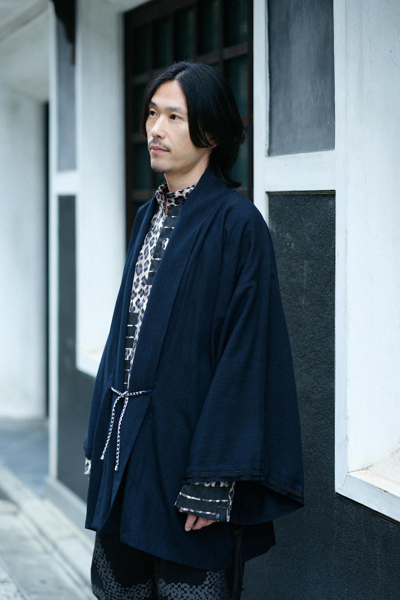 毛麻混(けあさこん) 宮中袖(きゅうちゅうそで) 短衣(たんい) 単(ひとえ)/留紺(とめこん)