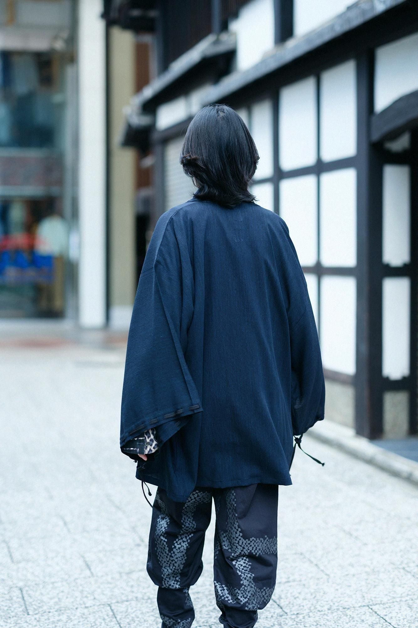 毛麻混(けあさこん) 宮中袖(きゅうちゅうそで) 短衣(たんい) 単(ひとえ)/留紺(とめこん)