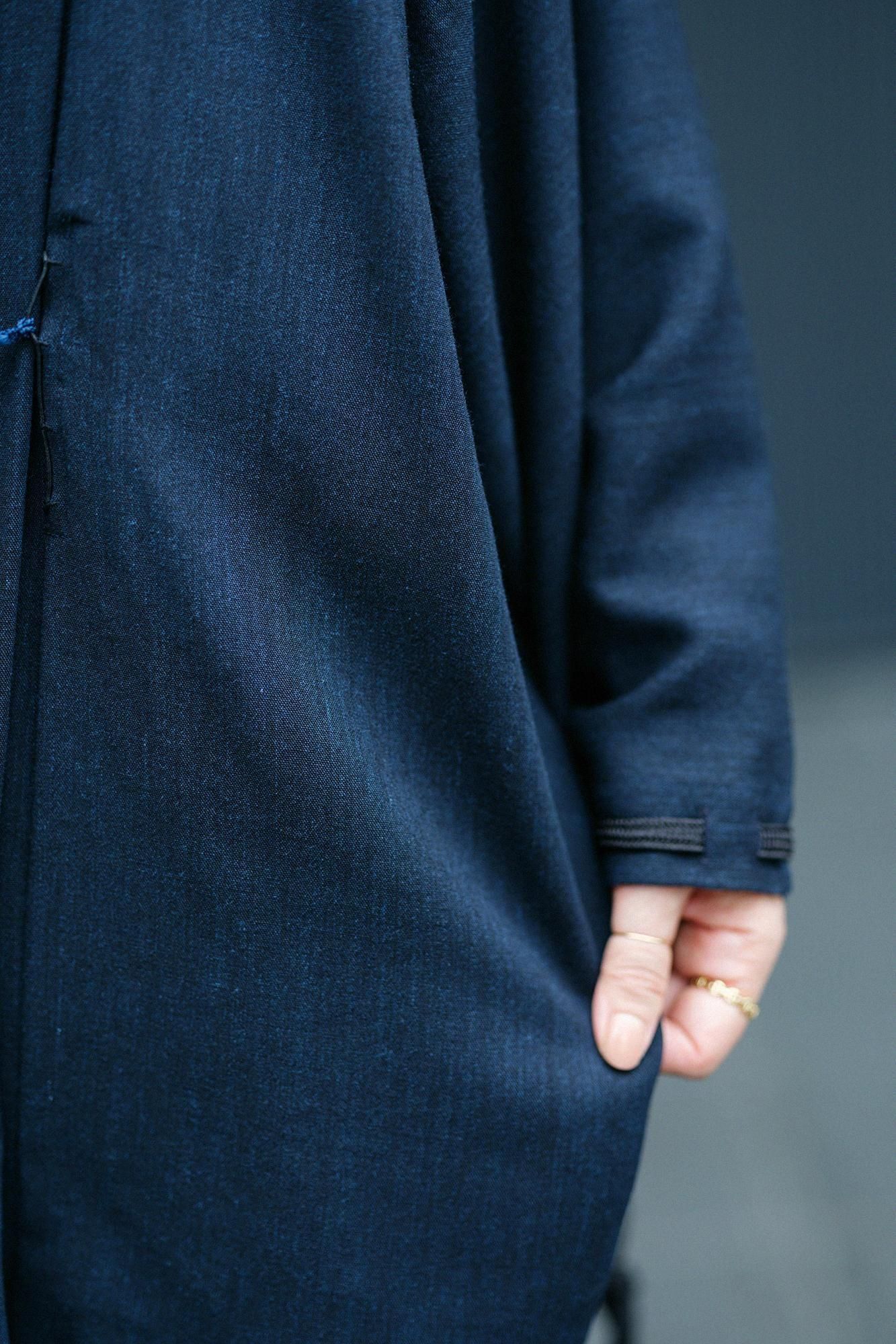 毛麻混(けあさこん) 宮中袖(きゅうちゅうそで) 短衣(たんい) 単(ひとえ)/留紺(とめこん)