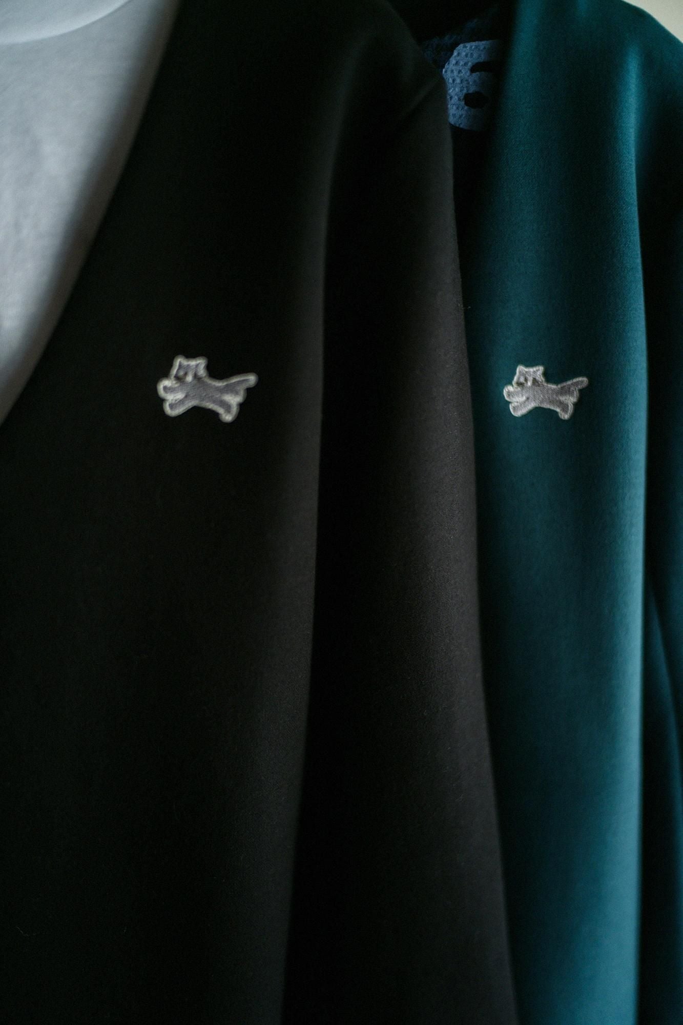 Cardboard Knit Collarless V-neck BIKE Jacket / Bottle Green