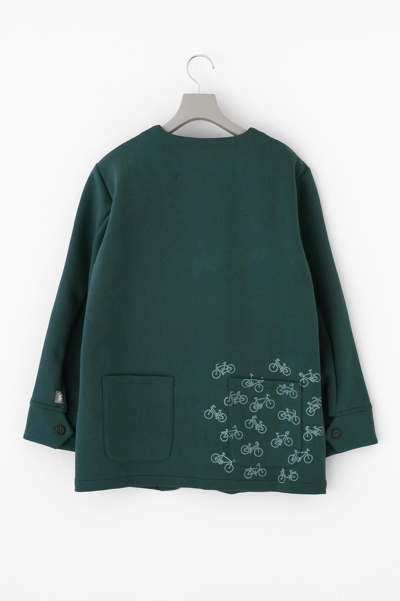 Cardboard Knit Collarless V-neck BIKE Jacket / Bottle Green