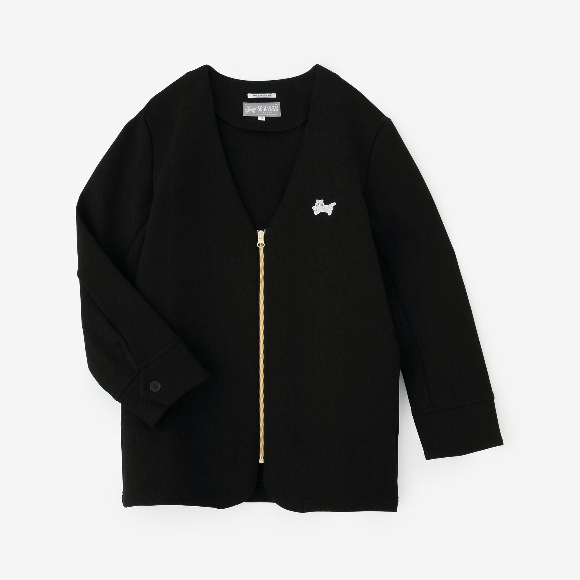 Cardboard Knit Collarless V-neck BIKE Jacket / Black