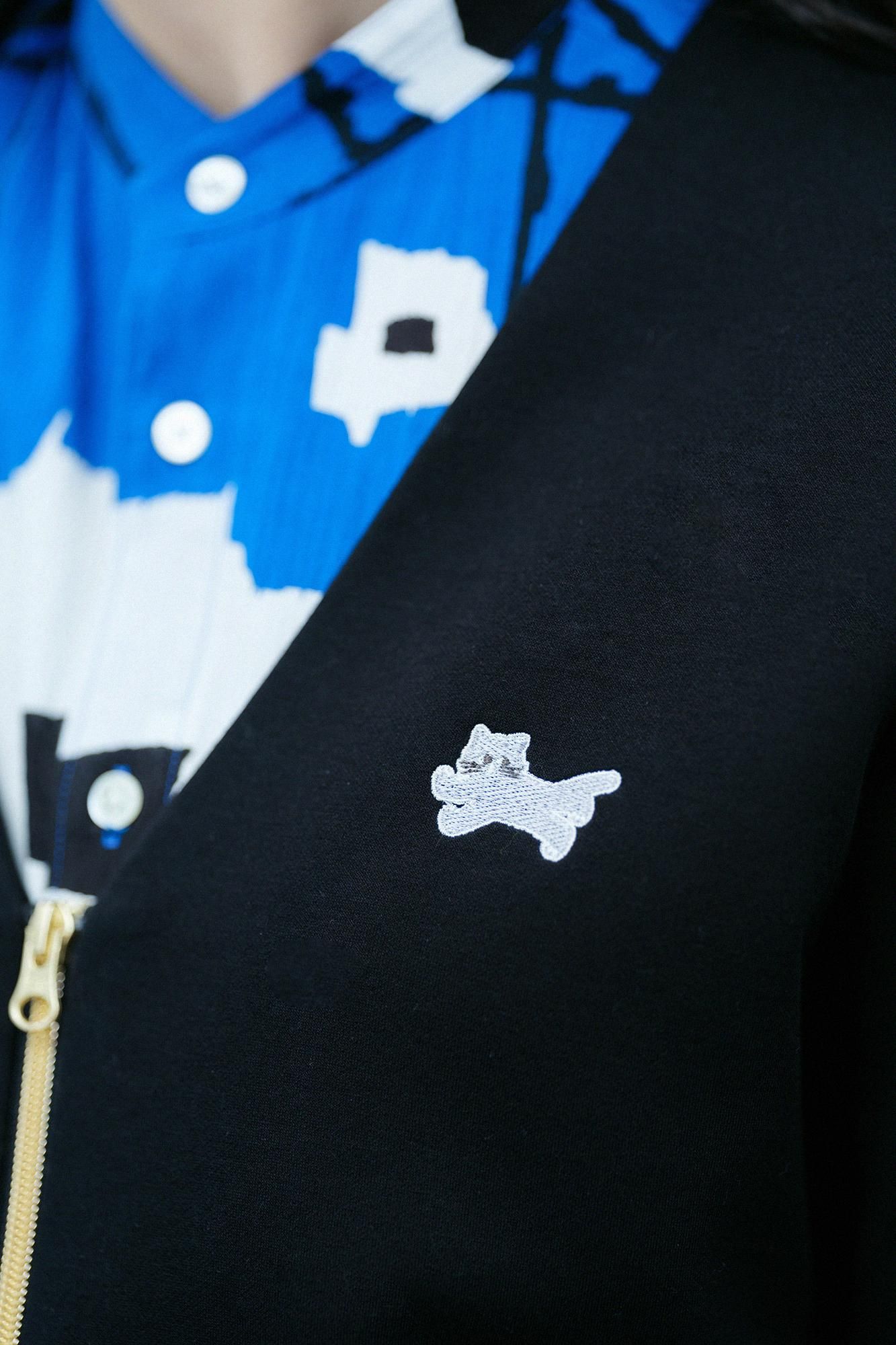 Cardboard Knit Collarless V-neck BIKE Jacket / Black