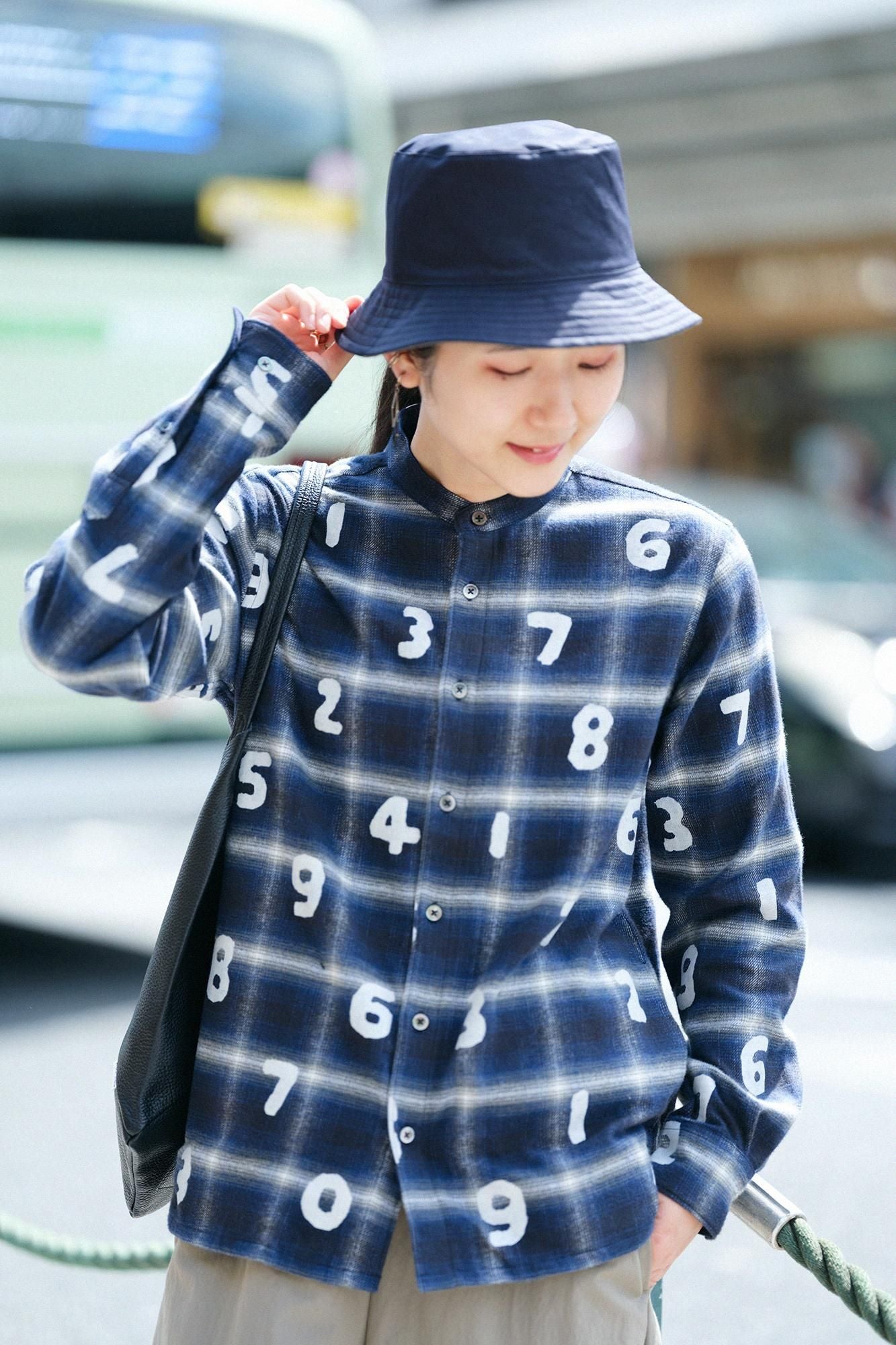 法蘭絨格子 立領襯衫 SP/SO-SU-U十數 深藍