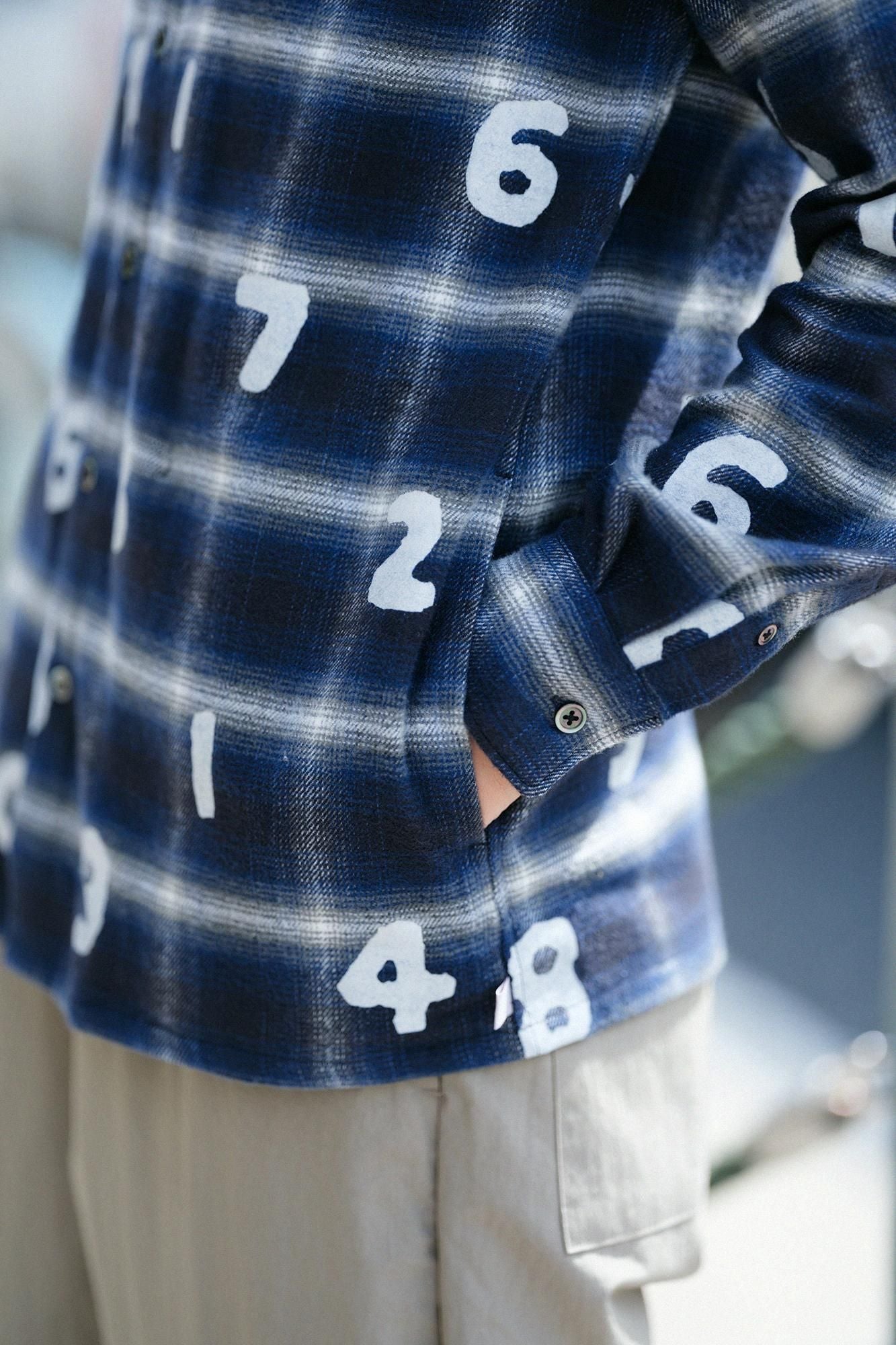 法蘭絨格子 立領襯衫 SP/SO-SU-U十數 深藍