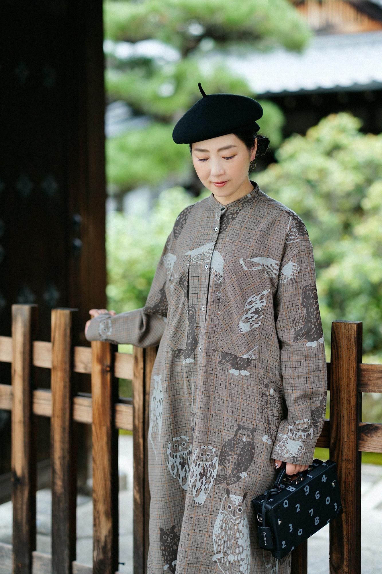 Fischgrätenmuster W.P. Großes Hemdblusenkleid/Eule