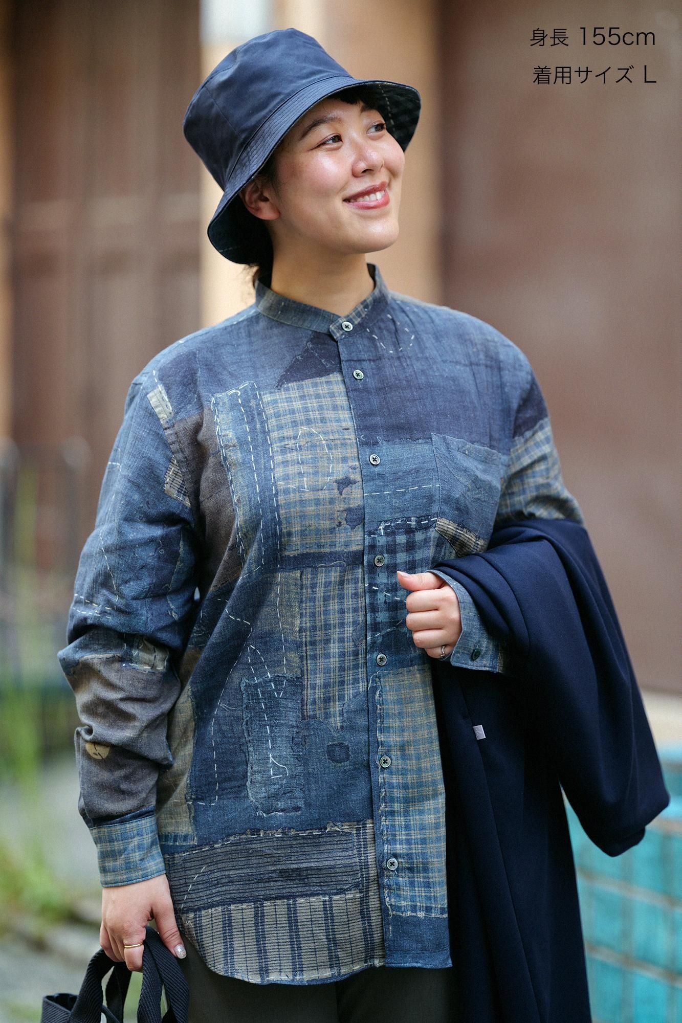 Chizimi Cotton 20/20 Stand Collar Long-sleeved Shirt/BORO Different J