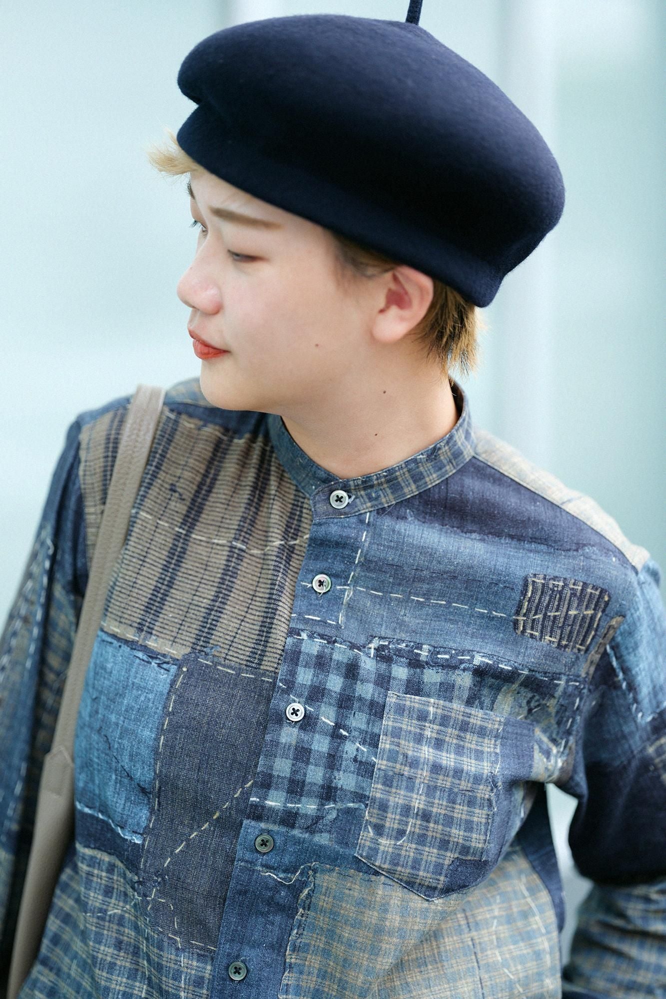 Chizimi Cotton 20/20 Stand Collar Long-sleeved Shirt/BORO Different J