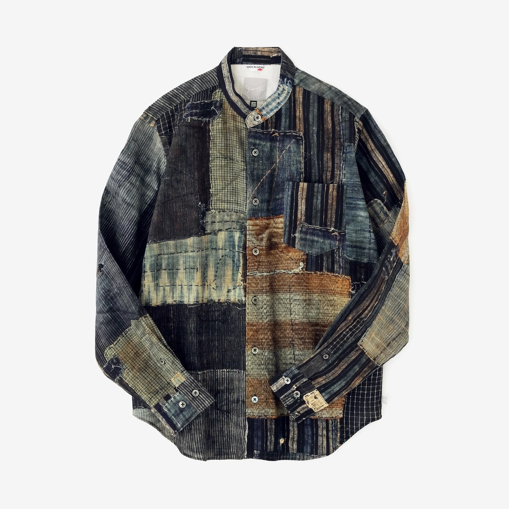 おースロウカラー 高島縮 20/20 スタンドカラーシャツ／BORO II IJ